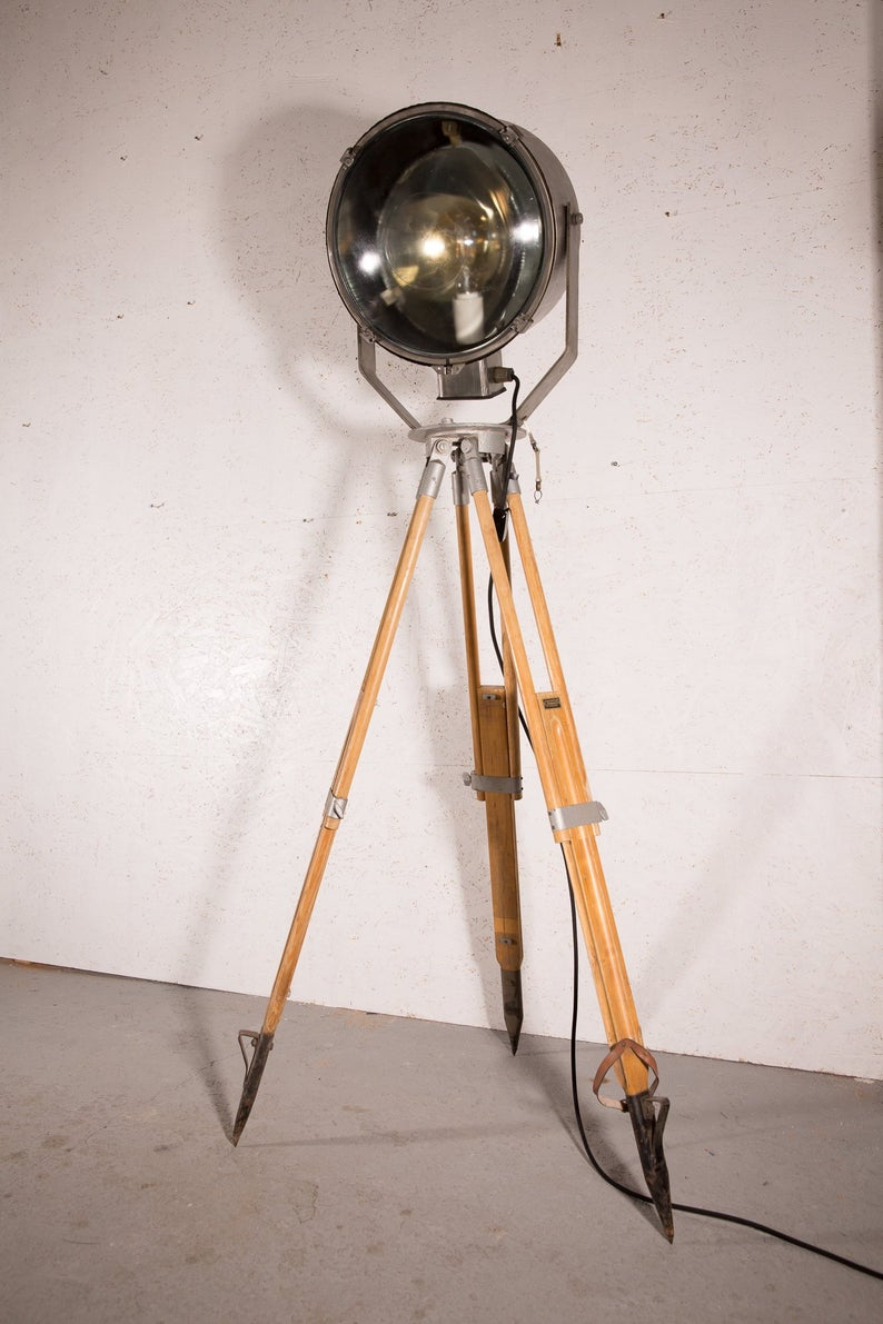 Large Industrial Tripod Floor Lamp Wooden Legs Vintage Lamp Brushed Steel Vintage Lightning throughout measurements 794 X 1191