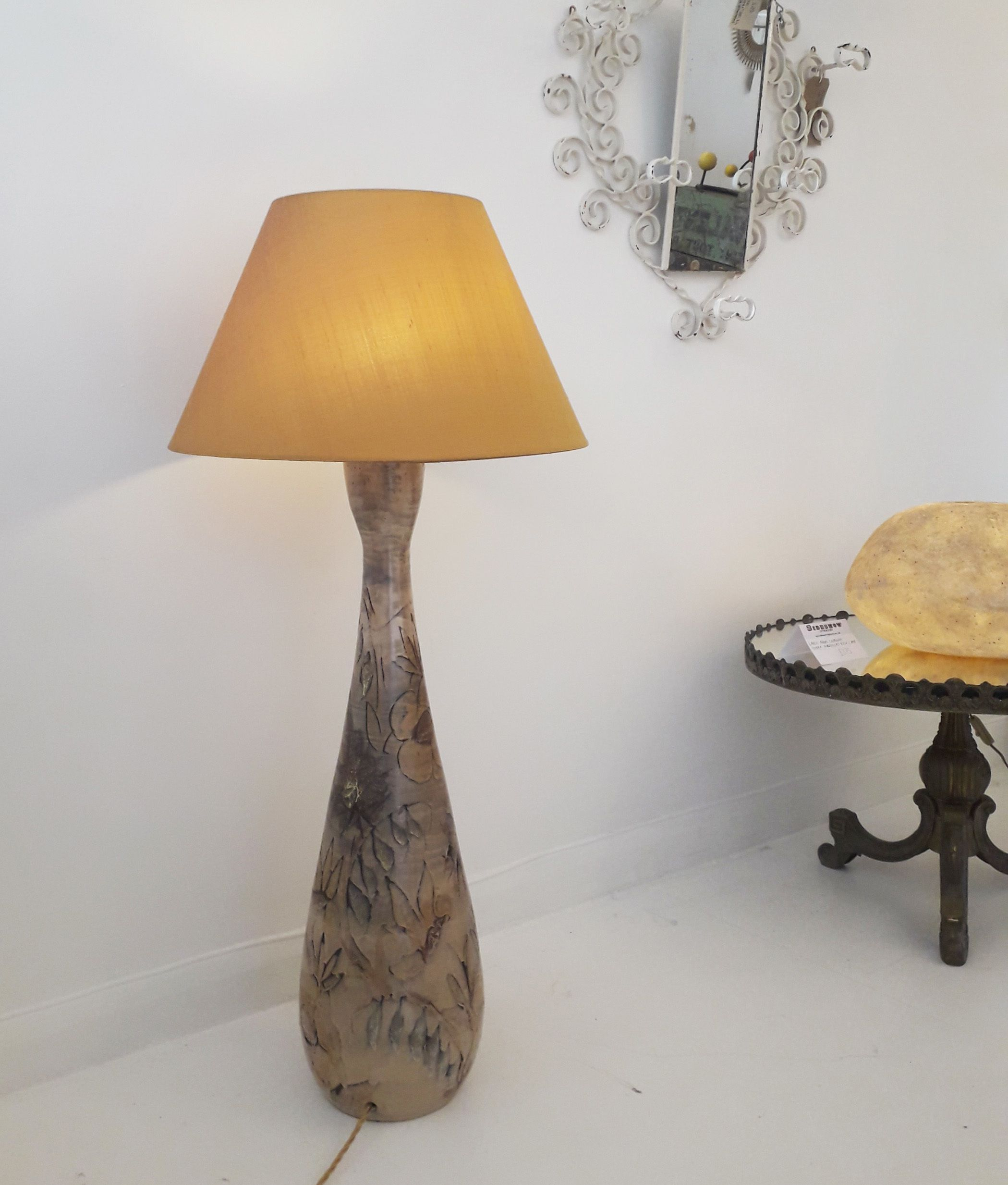 Large Vallauris Ceramic Table Or Floor Lamp With Silk Shade with regard to dimensions 2099 X 2466