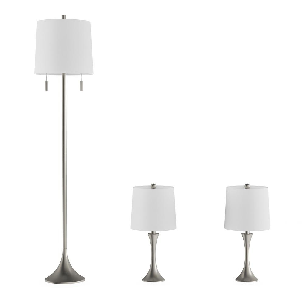 Lavish Home 245 In Mid Century Modern Metal Flared Trumpet Base Led Table Lamps And 635 In Silver Floor Lamp Set Of 3 in sizing 1000 X 1000