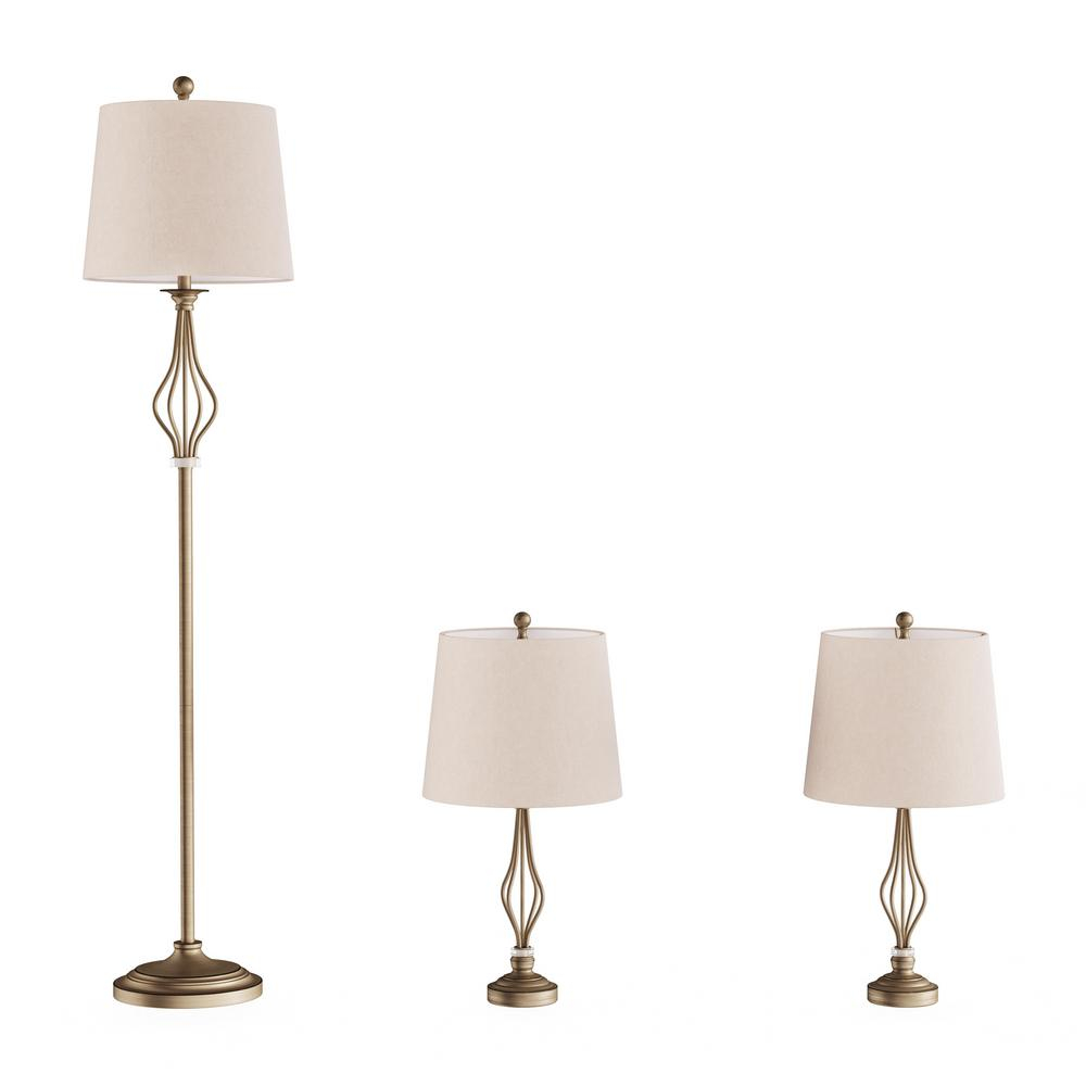 Lavish Home 27 In Modern Rustic Curved Openwork Led Table Lamps And 615 In Distressed Gold Floor Lamp Set Of 3 regarding sizing 1000 X 1000