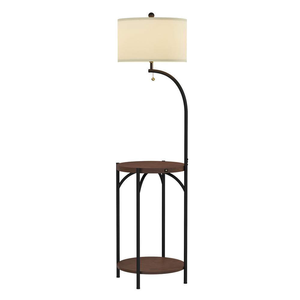 Lavish Home 58 In Dark Brown And Black Modern Rustic Led Floor Lamp End Table With Usb Charging Port pertaining to size 1000 X 1000
