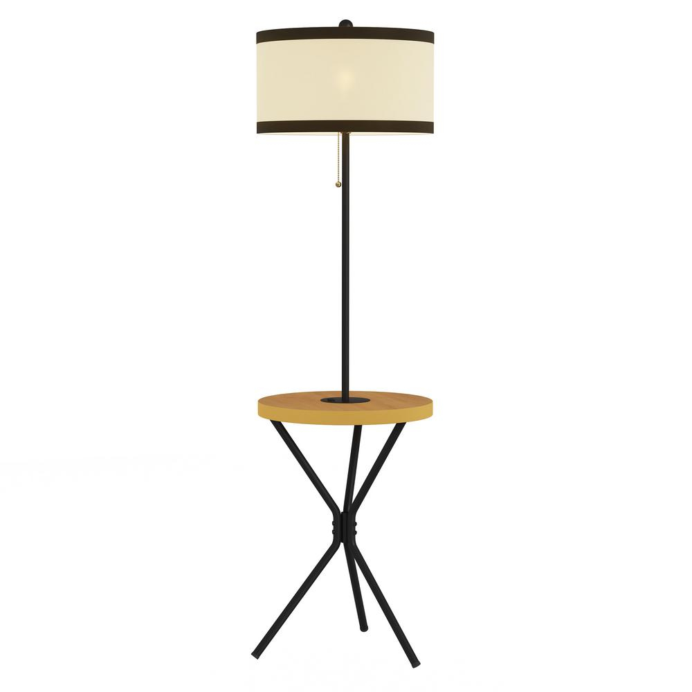 Lavish Home 58 In Light Brown And Black Mid Century Modern Led Floor Lamp End Table With Usb Charging Port within size 1000 X 1000