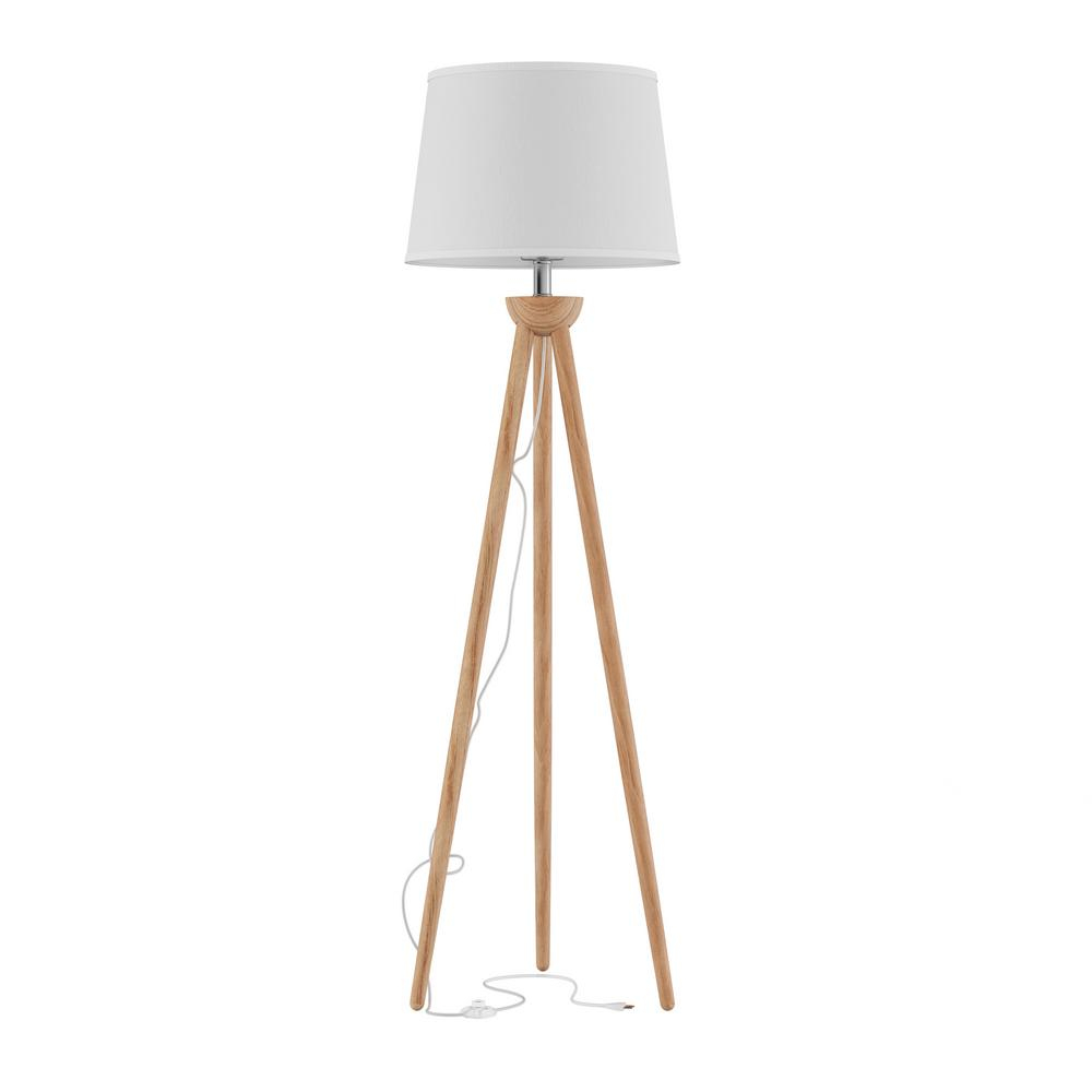 Lavish Home 58 In Modern Natural Wood Oak Tripod Led Floor Lamp With White Shade pertaining to dimensions 1000 X 1000