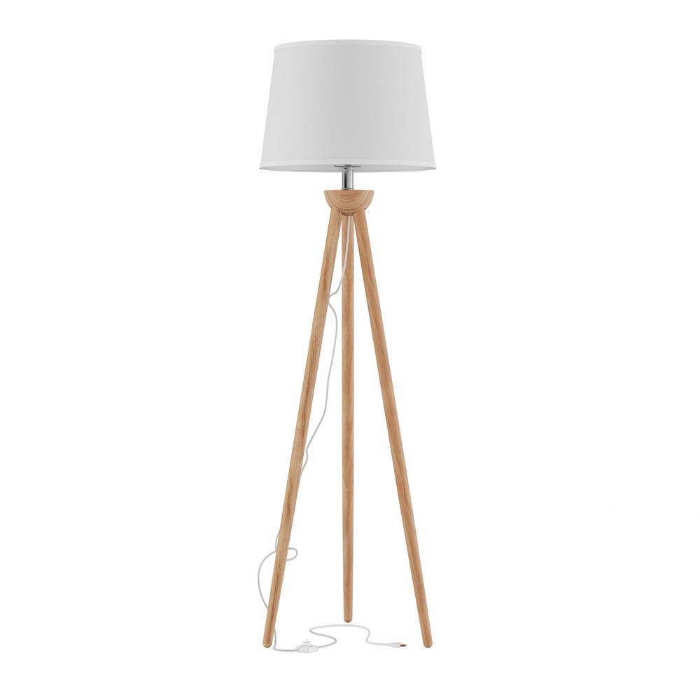 Lavish Home 58 In Modern Natural Wood Oak Tripod Led Floor Lamp With White Shade throughout size 1000 X 1000