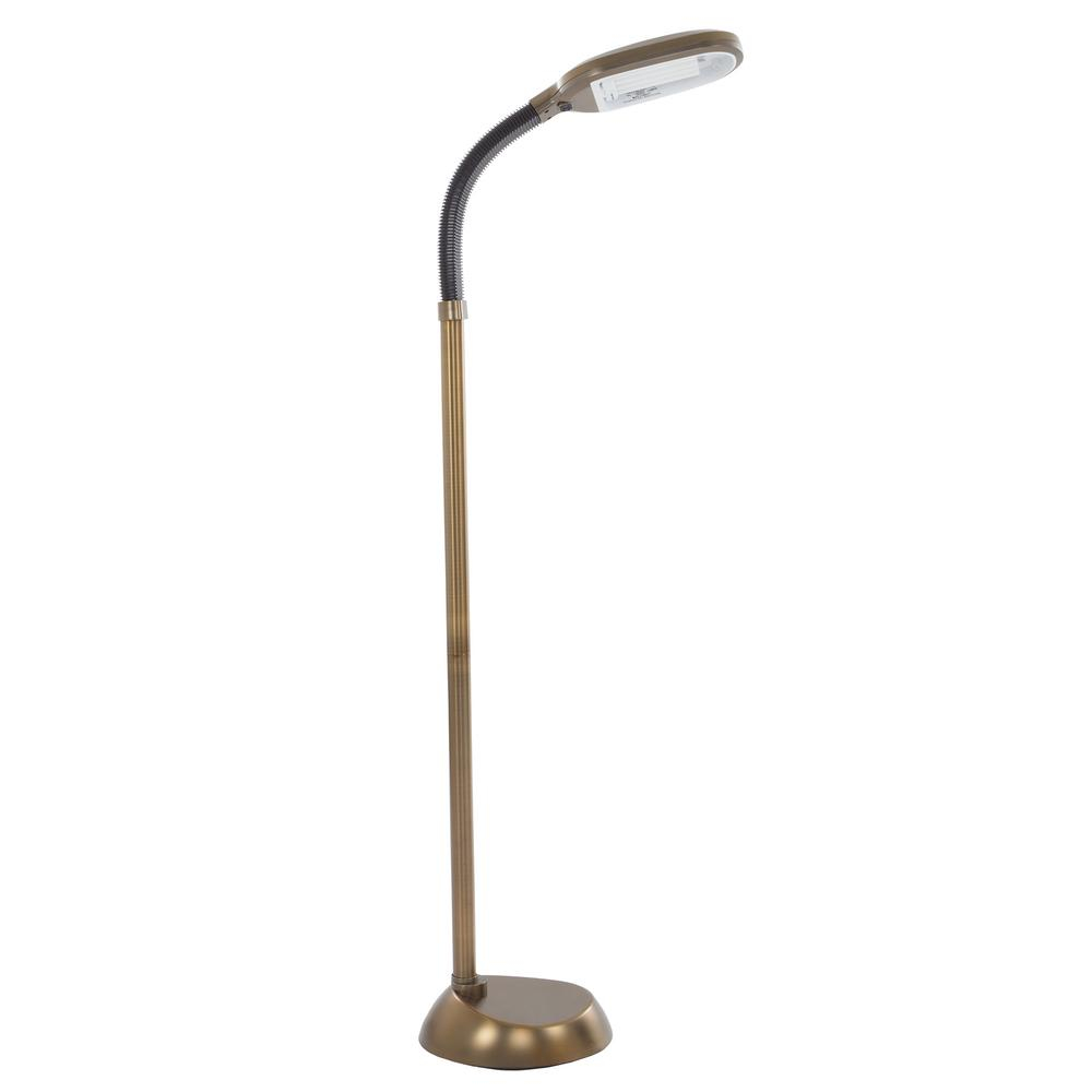 Lavish Home 625 In Natural Full Spectrum Sunlight Gooseneck Floor Lamp In Brass for size 1000 X 1000