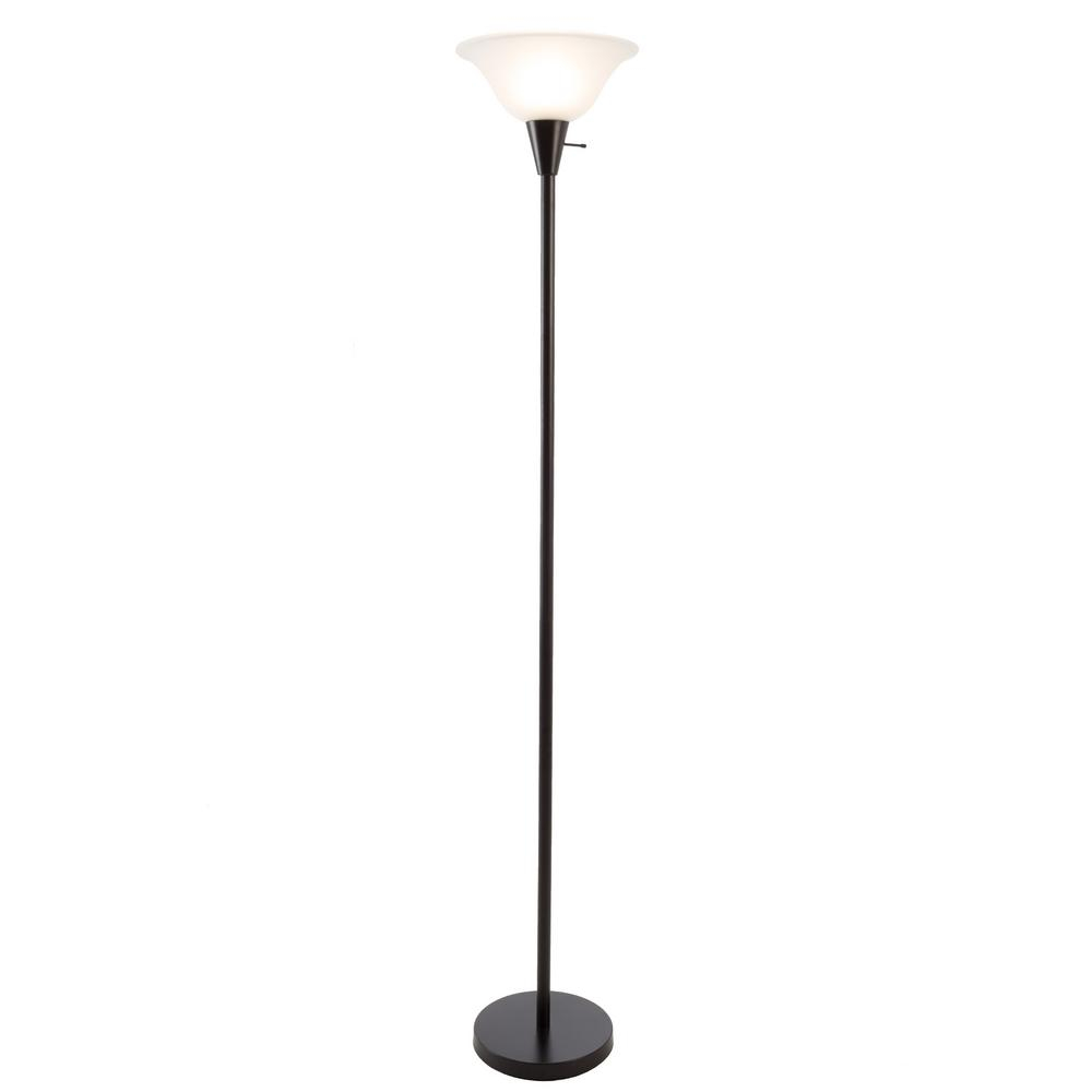 Lavish Home 755 In Black Metal Torchiere Floor Lamp With Frosted Glass Shade for sizing 1000 X 1000