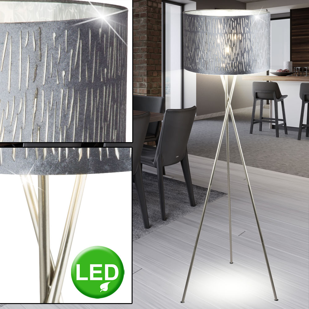 Led Floor Lamp Made Of Textile In Silver Tripod Tarok throughout sizing 1000 X 1000