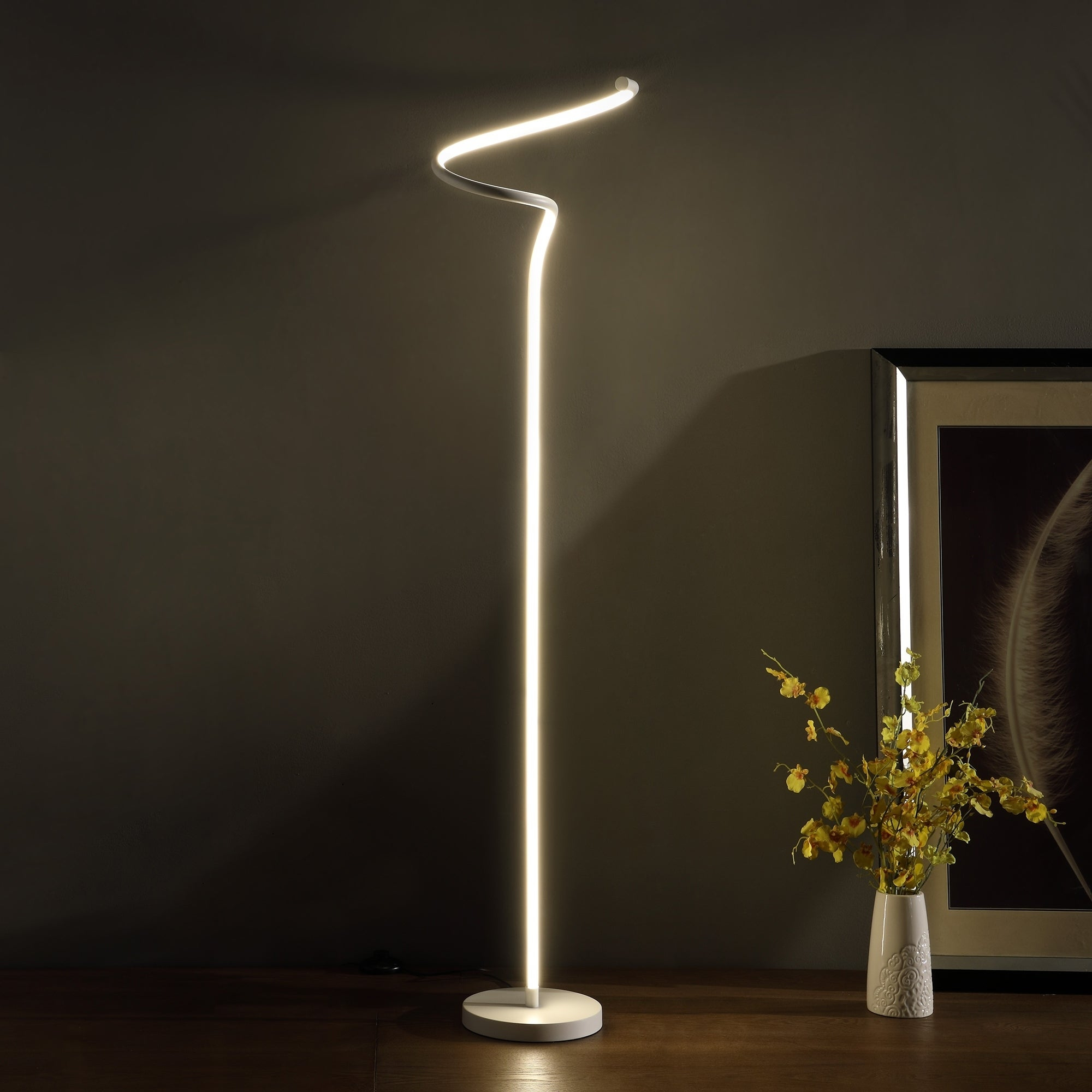 Led Matte White Curvilinear S Curve Spiral Tube Angled Floor Lamp for sizing 2000 X 2000