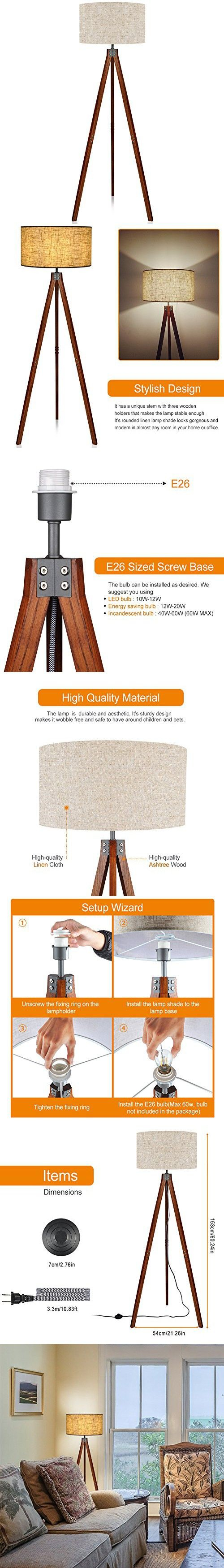 Lepower Wood Tripod Floor Lamp Flaxen Lamp Shade With E26 in dimensions 500 X 3500