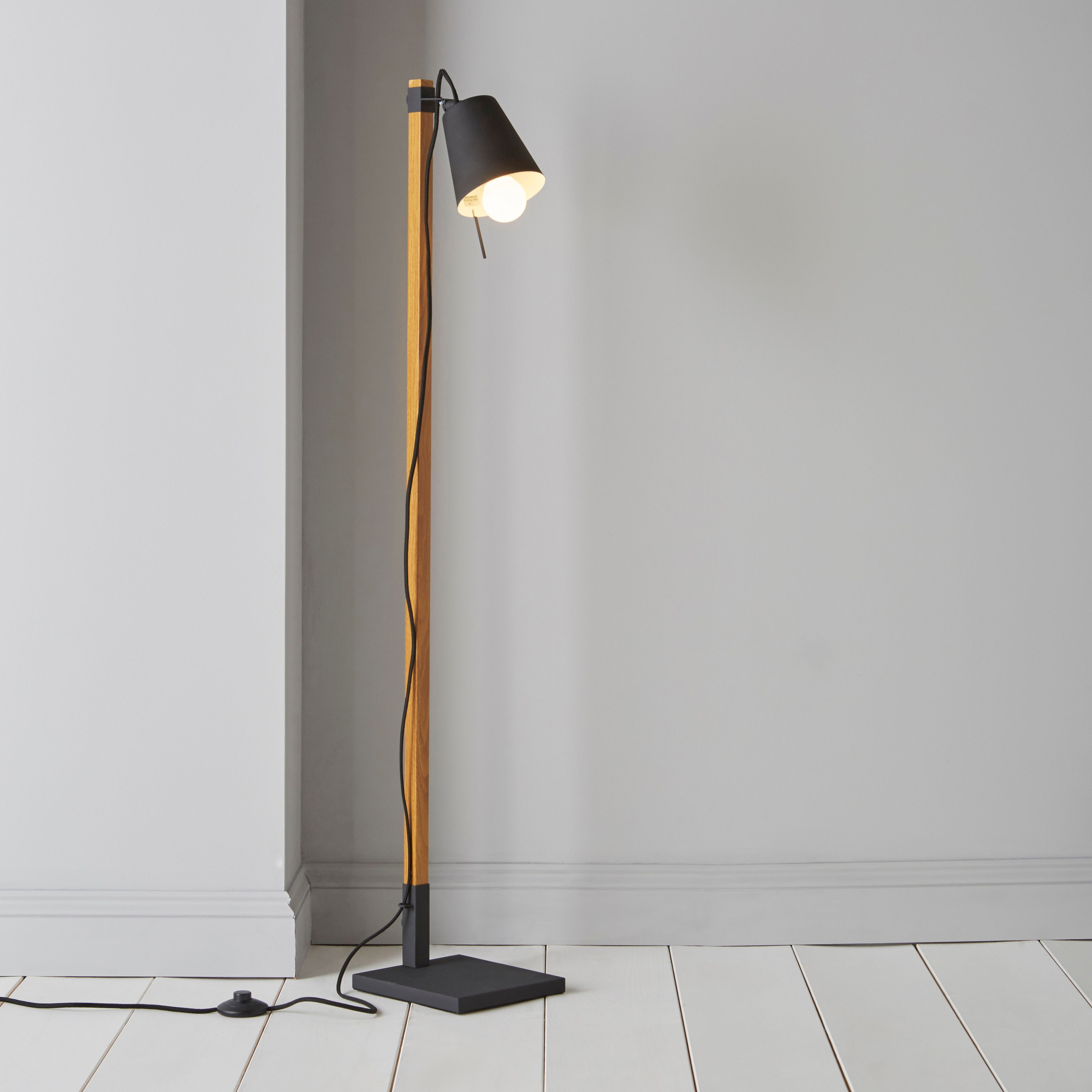 Liber Black Wood Effect Floor Lamp intended for size 3768 X 3768