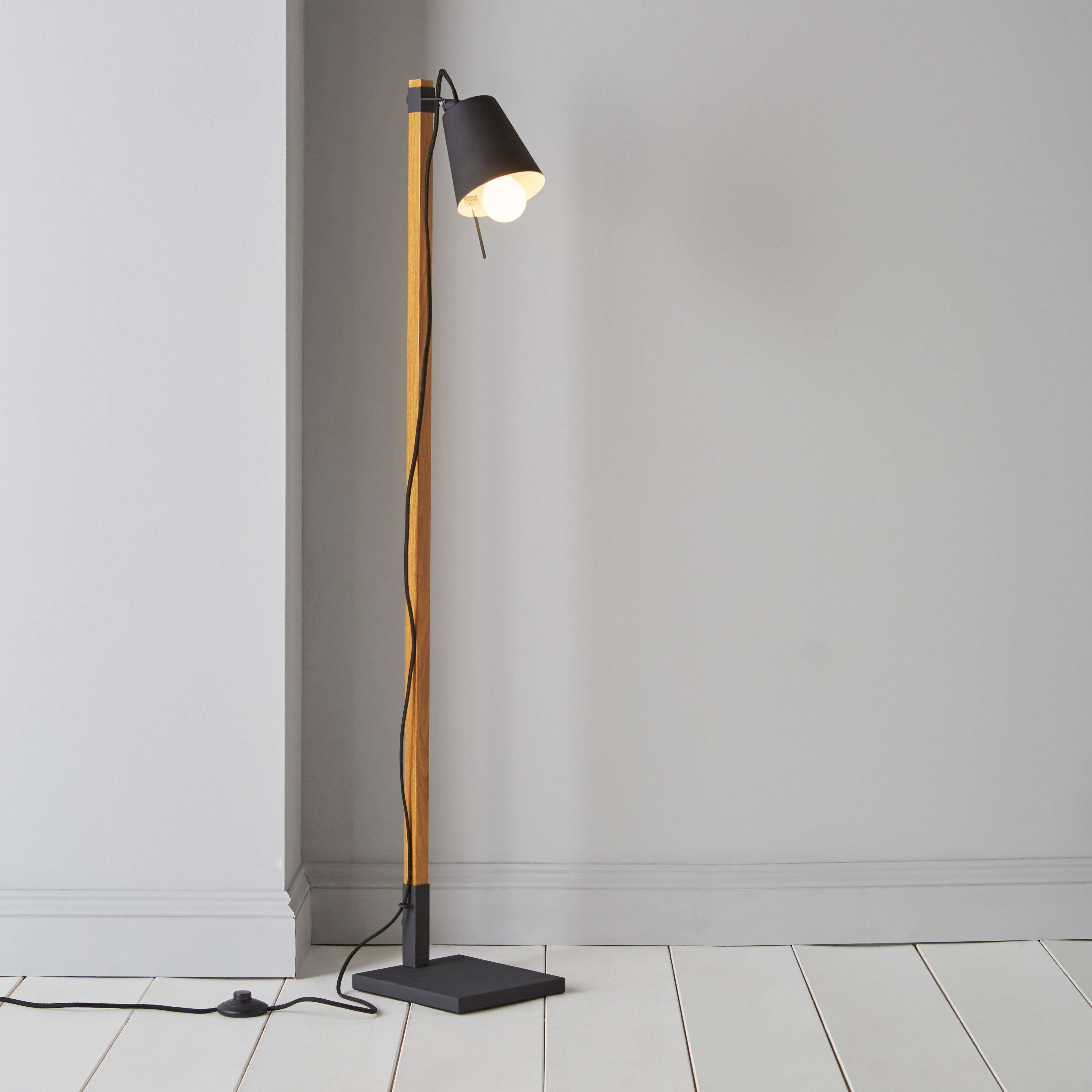 Liber Black Wood Effect Floor Lamp pertaining to proportions 3768 X 3768