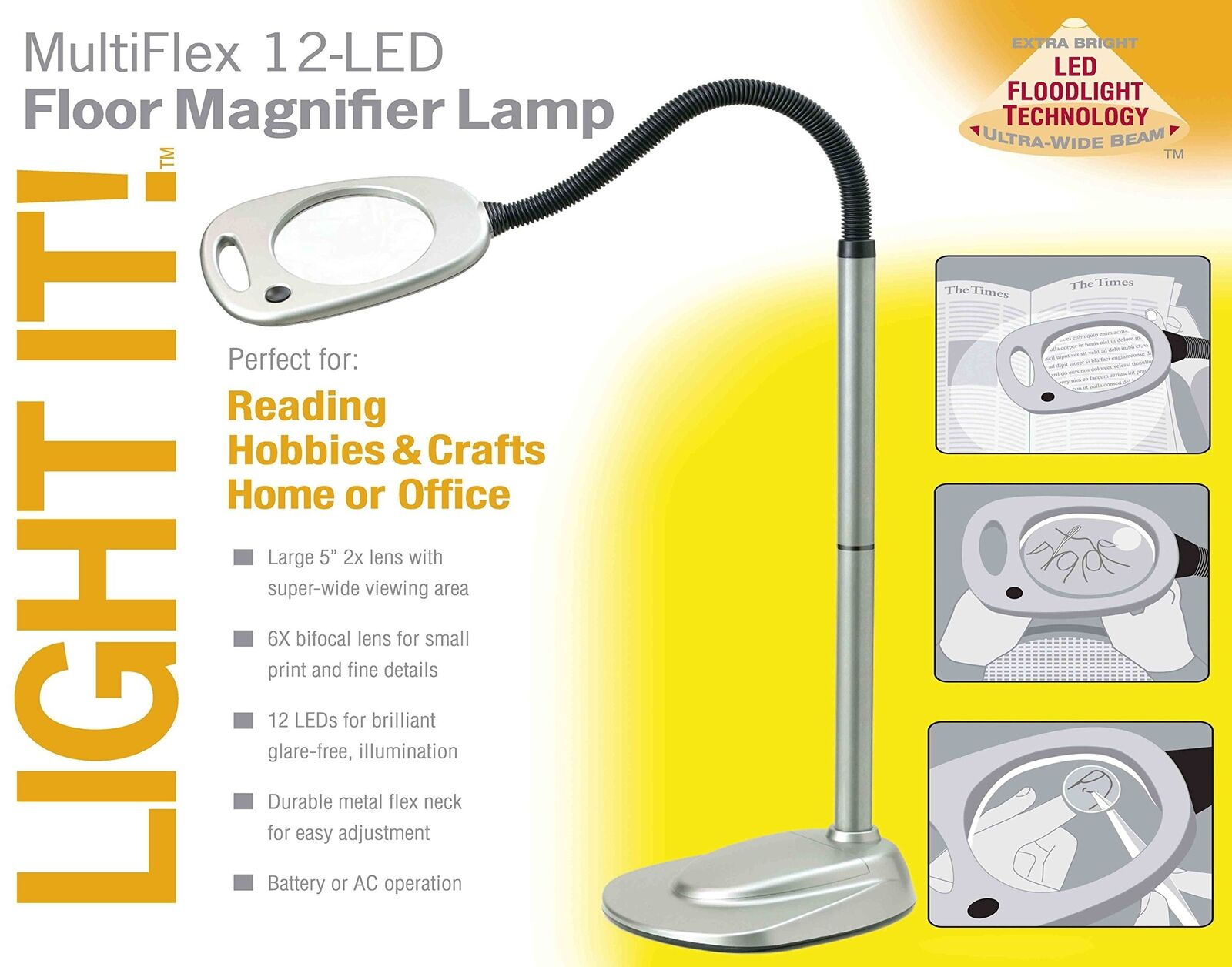 Light It Fulcrum 20072 401 12 Led Wireless Magnifier Adjustable Floor Lamp for measurements 1600 X 1256