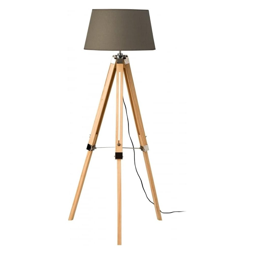 Light Wood Tripod Floor Lamp With Grey Shade with sizing 1000 X 1000