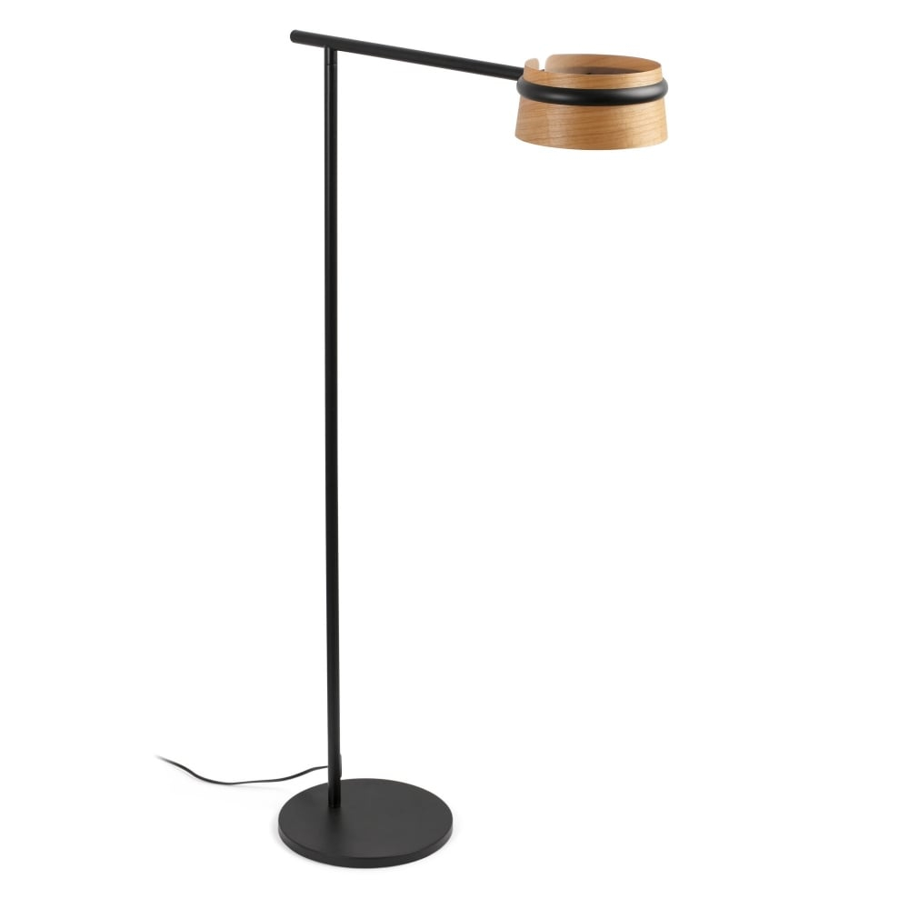 Loop Led Floor Lamp In Black With Round Wooden Shade intended for proportions 1000 X 1000