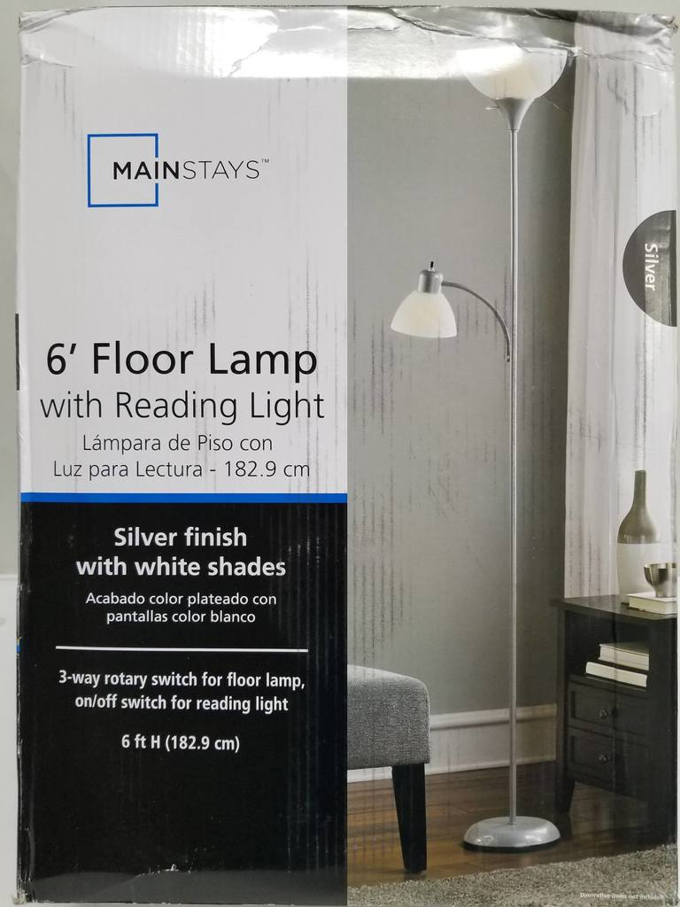 Lot Mainstays 6 Floor Lamp With Reading Lamp Silver inside measurements 768 X 1024