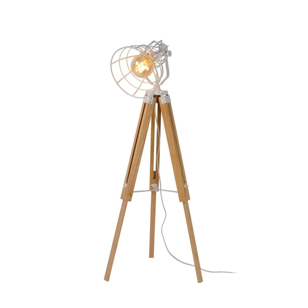Lucide Joshua Cottage Triangle Wood White And Light Wood Floor Lamp intended for size 1000 X 1000