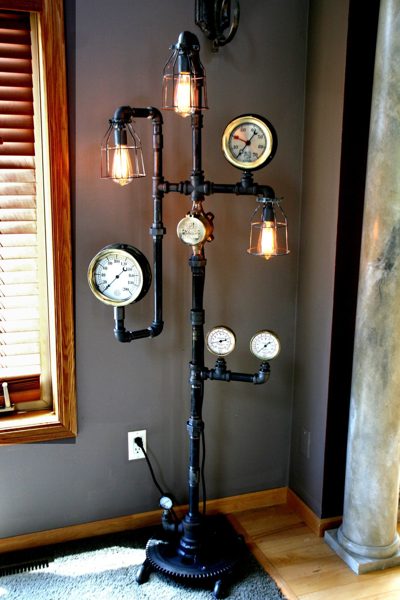 Machine Age Steampunk Steam Gauge Floor Lamp 60 Sold with proportions 1365 X 2048