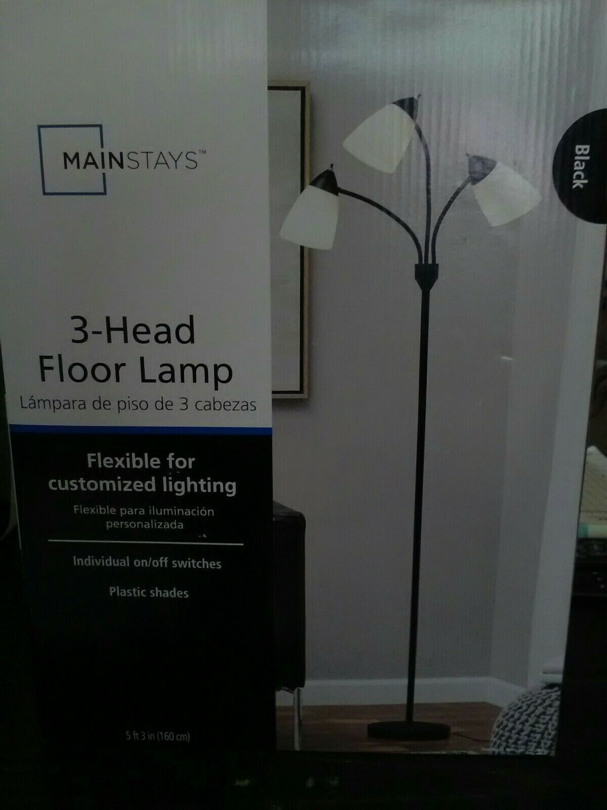 Mainstay 3 Head Floor Lamp 5ft 3in New In Box within sizing 1200 X 1600