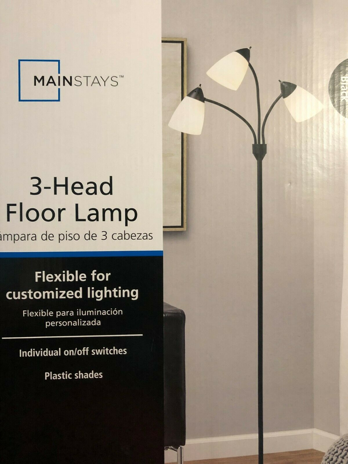 Mainstays 3 Head Floor Lamp Black 5ft 6 In in dimensions 1200 X 1600