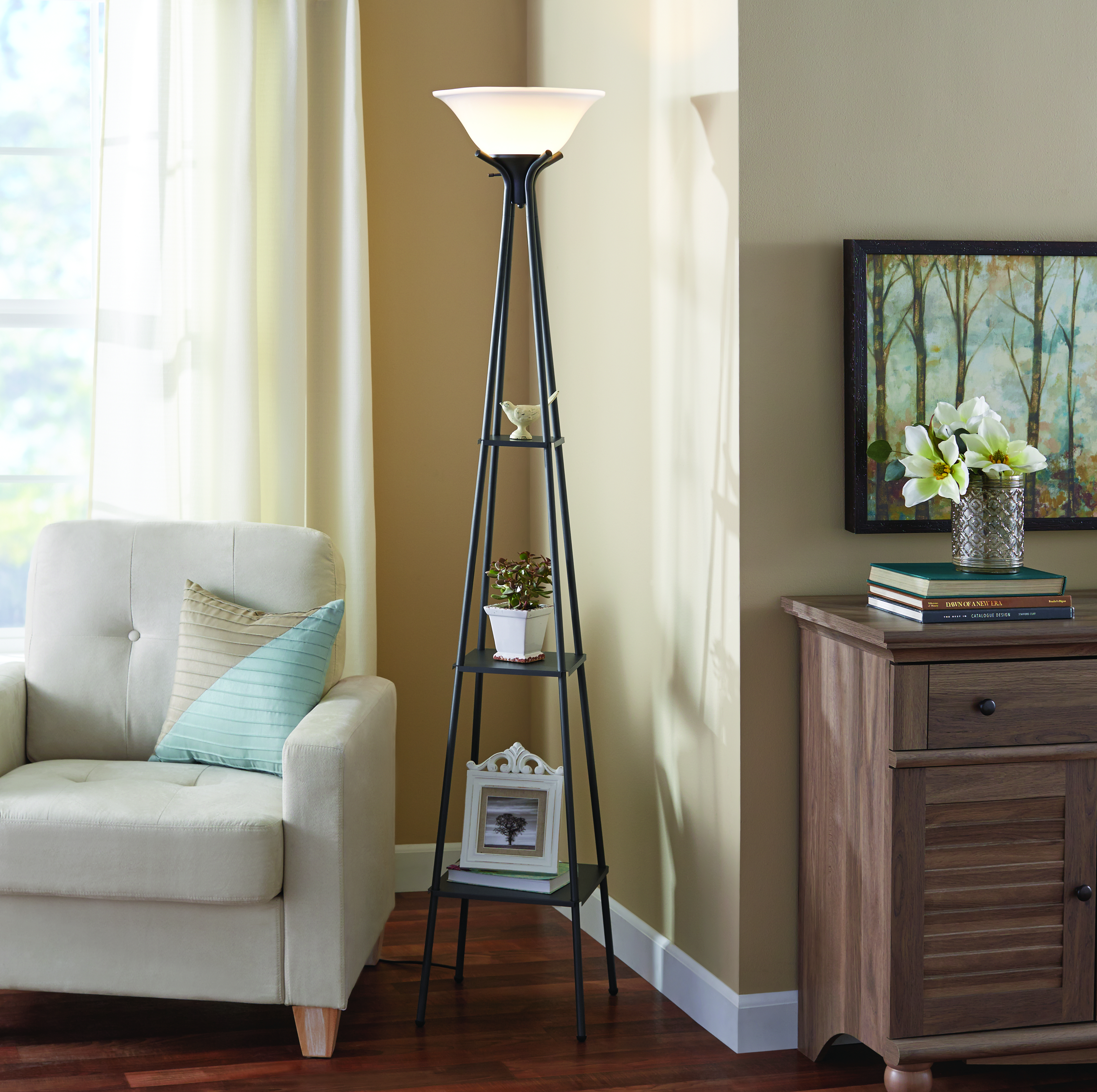 Mainstays 69 Etagere Floor Lamp Dark Charcoal Finish throughout measurements 4312 X 4294