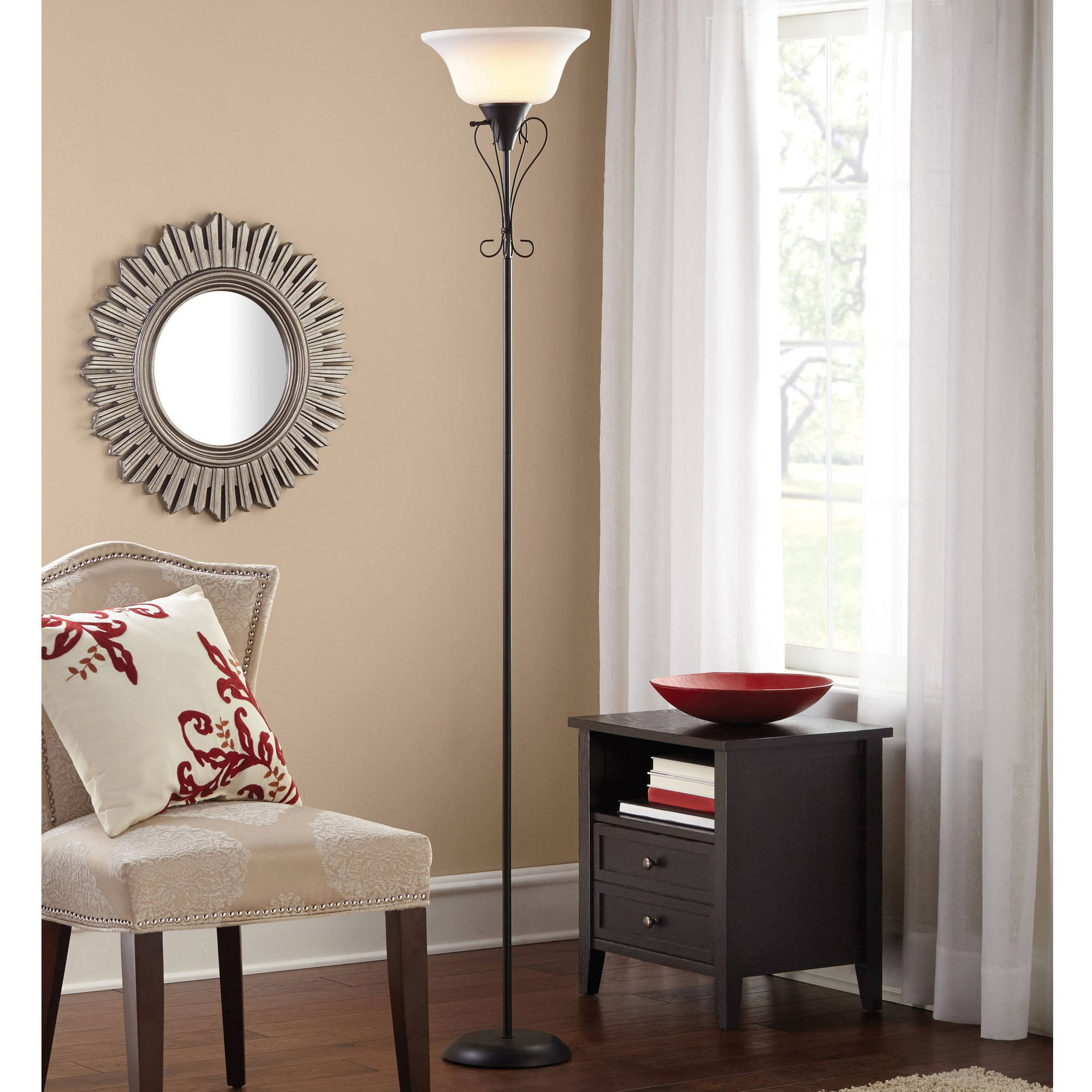 Mainstays 71 Iron Scroll Floor Lamp Black Finish Led Bulb with proportions 2000 X 2000