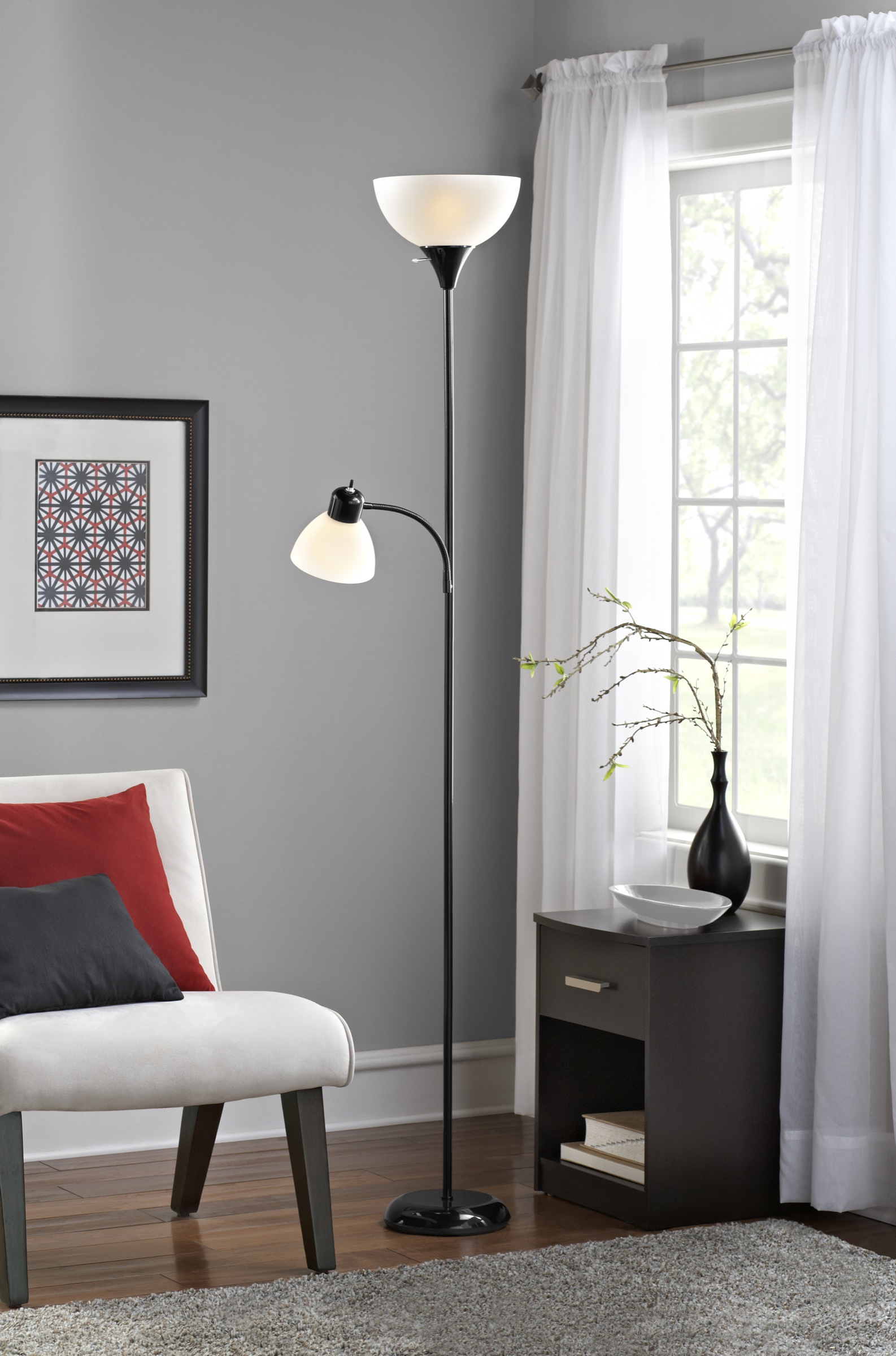 Mainstays Black Floor Lamp With Reading Light And Cfl Bulbs regarding measurements 1586 X 2400