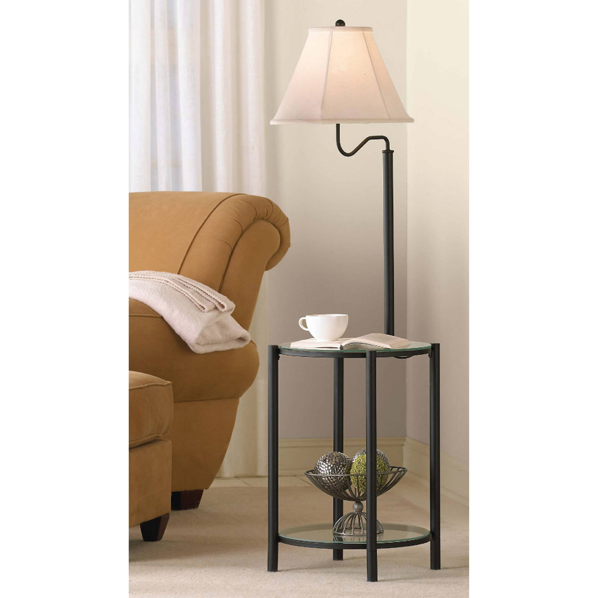 Mainstays Glass End Table Floor Lamp Matte Black Cfl Bulb Included Walmart inside dimensions 2000 X 2000