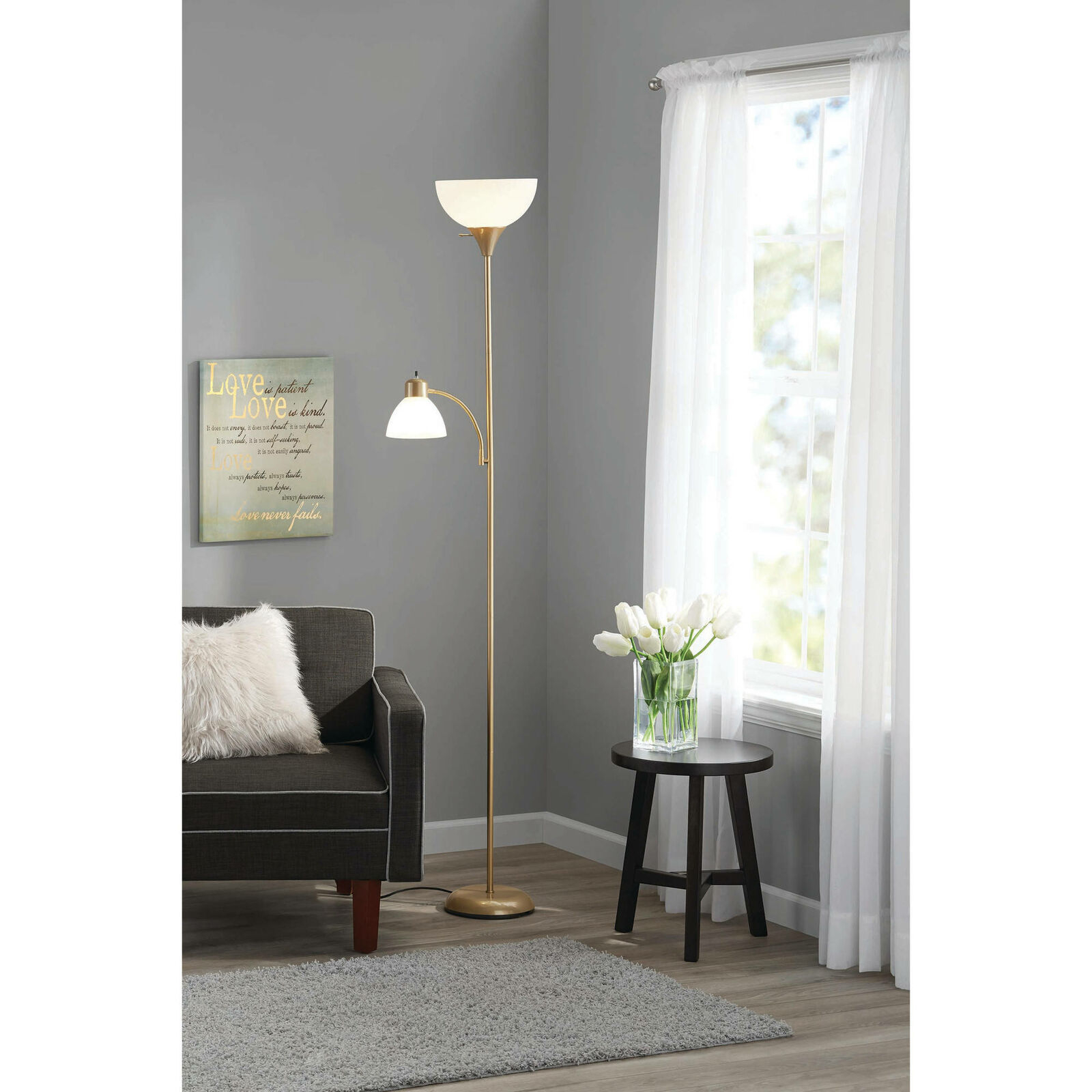 Mainstays Gold Floor Lamp With Reading Light 72 in proportions 1600 X 1600