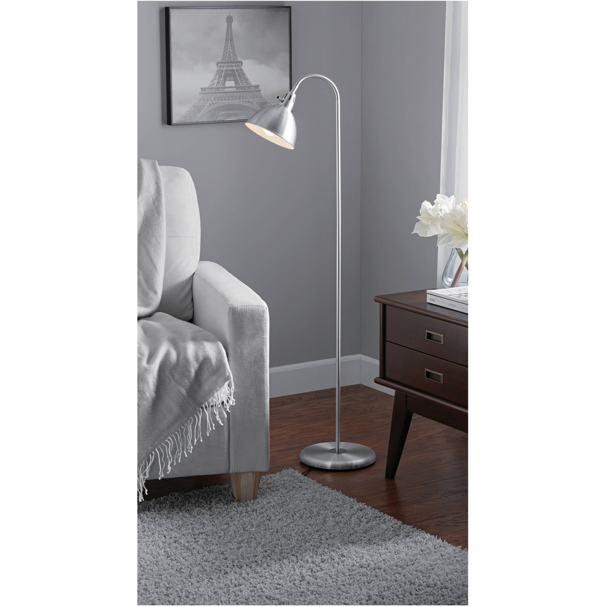 Mainstays Gooseneck Silver Floor Lamp Walmart with measurements 2000 X 2000