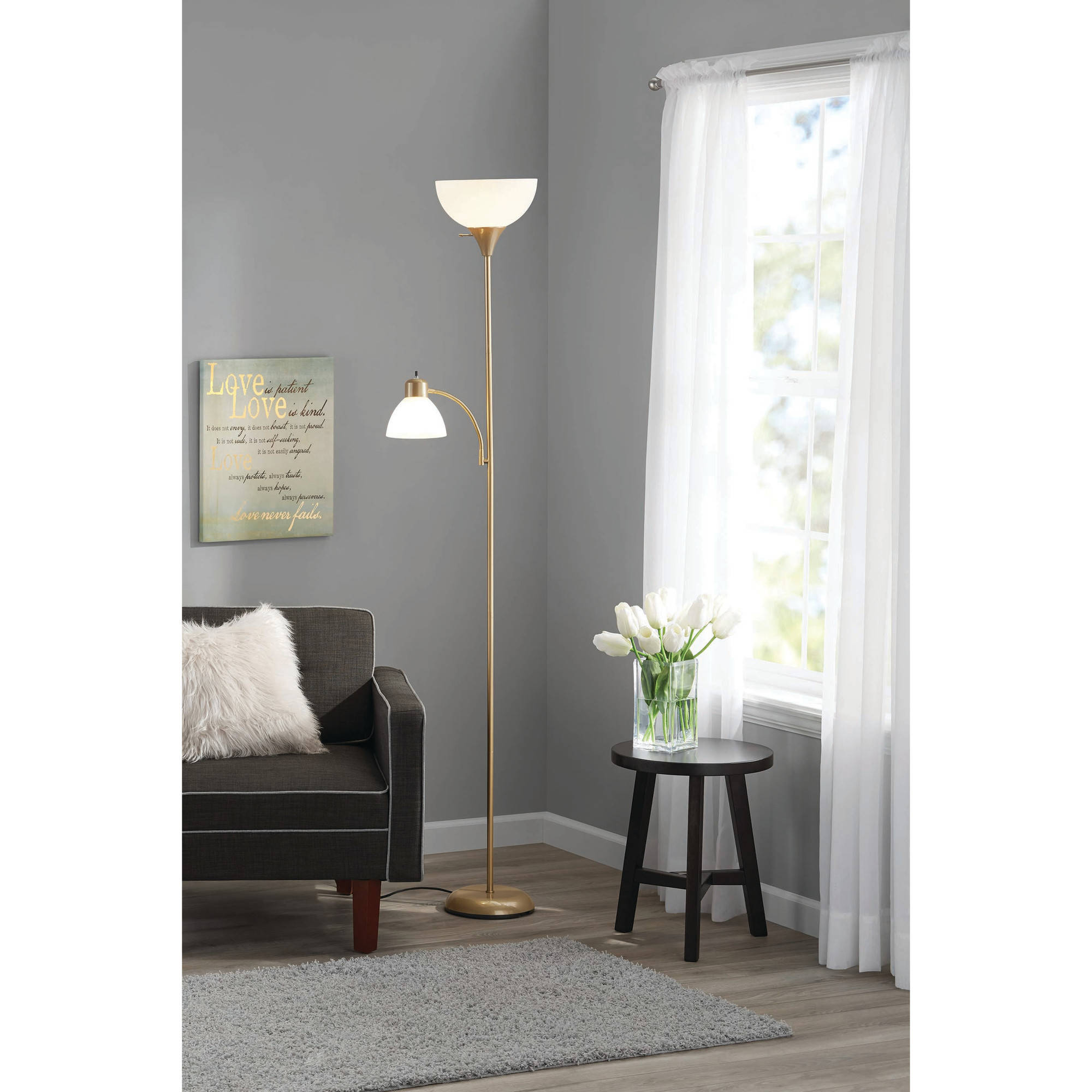 Mainstays Large 72 Combo Floor Lamp With Adjustable Reading Lamp Gold Finish Walmart in size 2000 X 2000