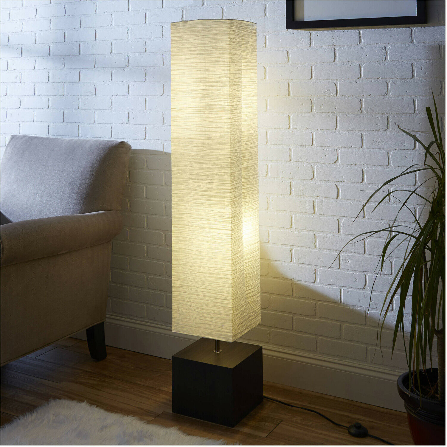 Mainstays White Rice Paper Floor Lamp With Dark Wood Base regarding measurements 1500 X 1500