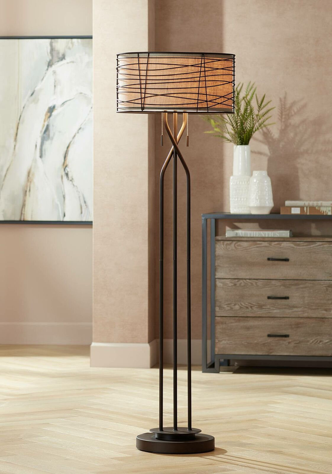 Marlowe Woven Bronze Metal Floor Lamp with dimensions 1122 X 1600