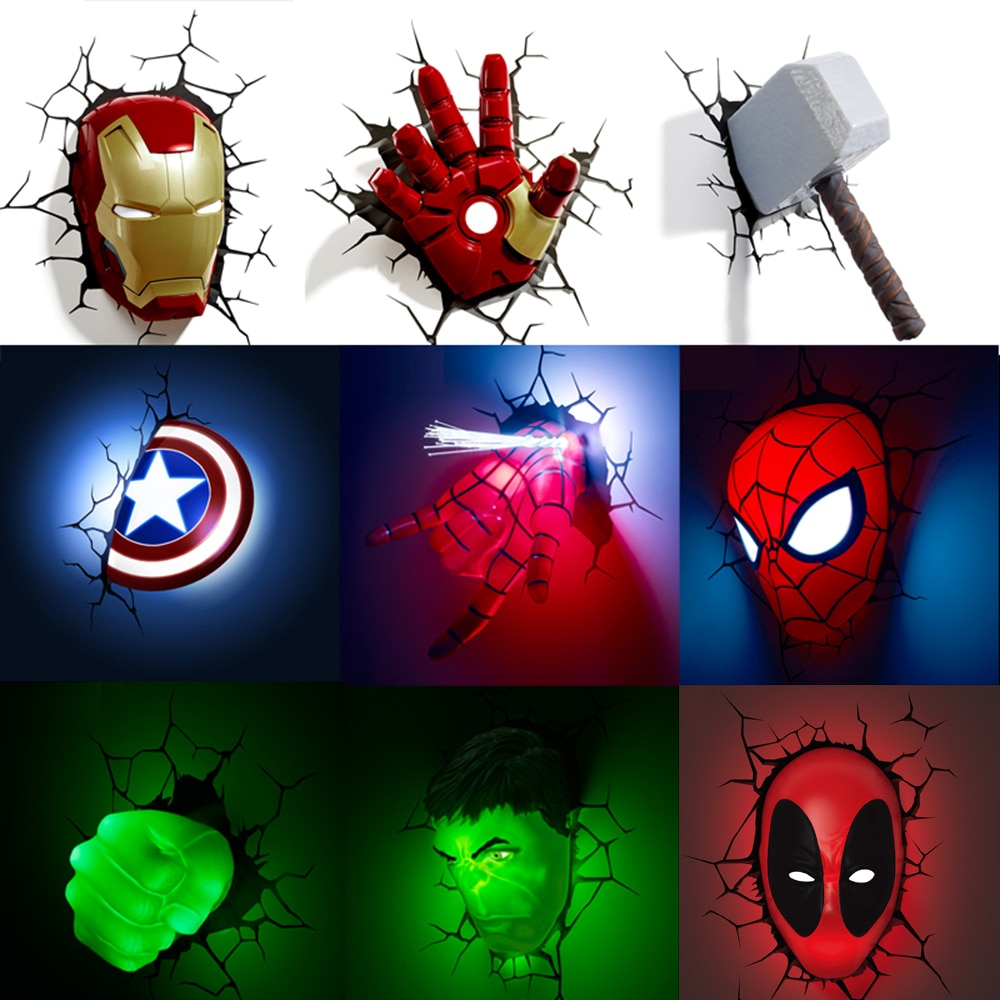 Marvel The Avengers 3d Led Wall Lamp Bedroom Living Room Creative Novelty Night Light For Ironman Spiderman Hulk Captain America for sizing 1000 X 1000