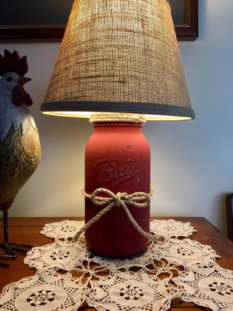 Mason Jar Lamp Rustic Table Lamp Rustic Lamp Country Lamp Estate Red House Warming Gift House Warming Gifts Farmers Style Lamp throughout proportions 794 X 1059