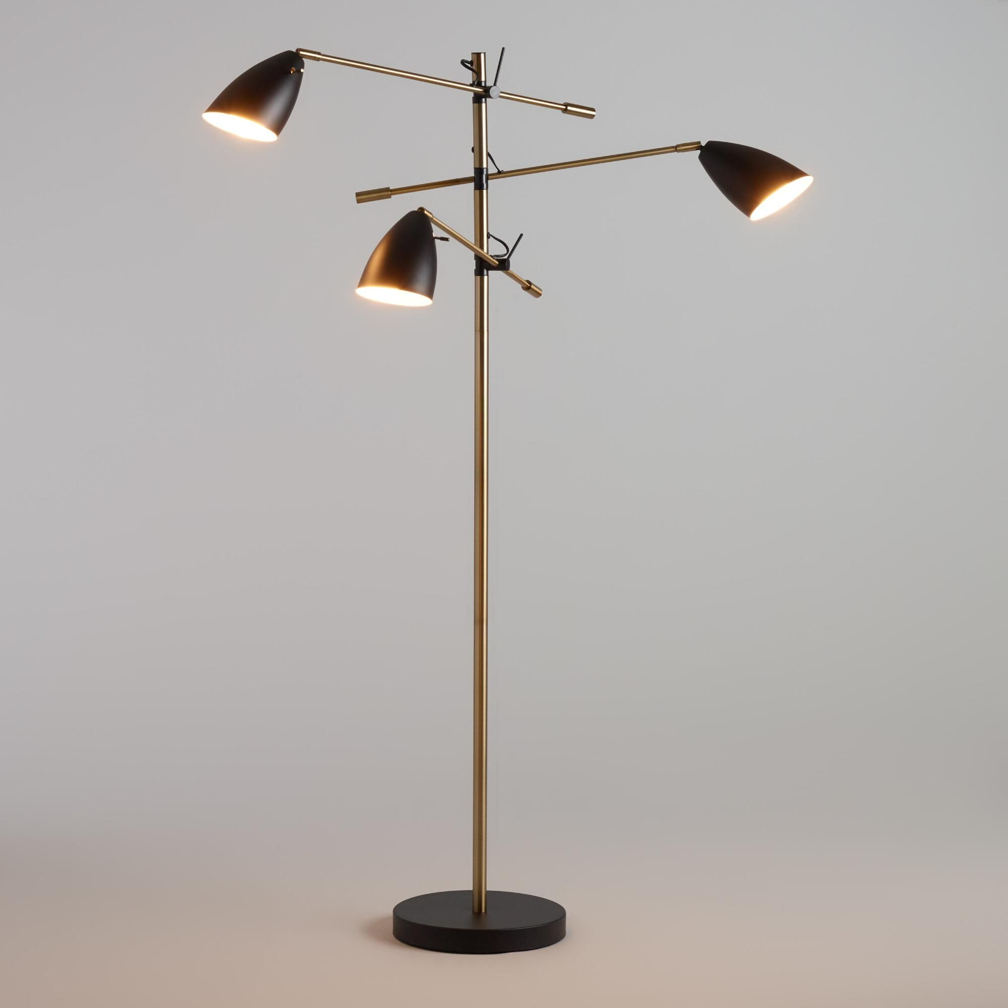 Matte Black And Brass 3 Shade Articulating Floor Lamp for size 2000 X 2000