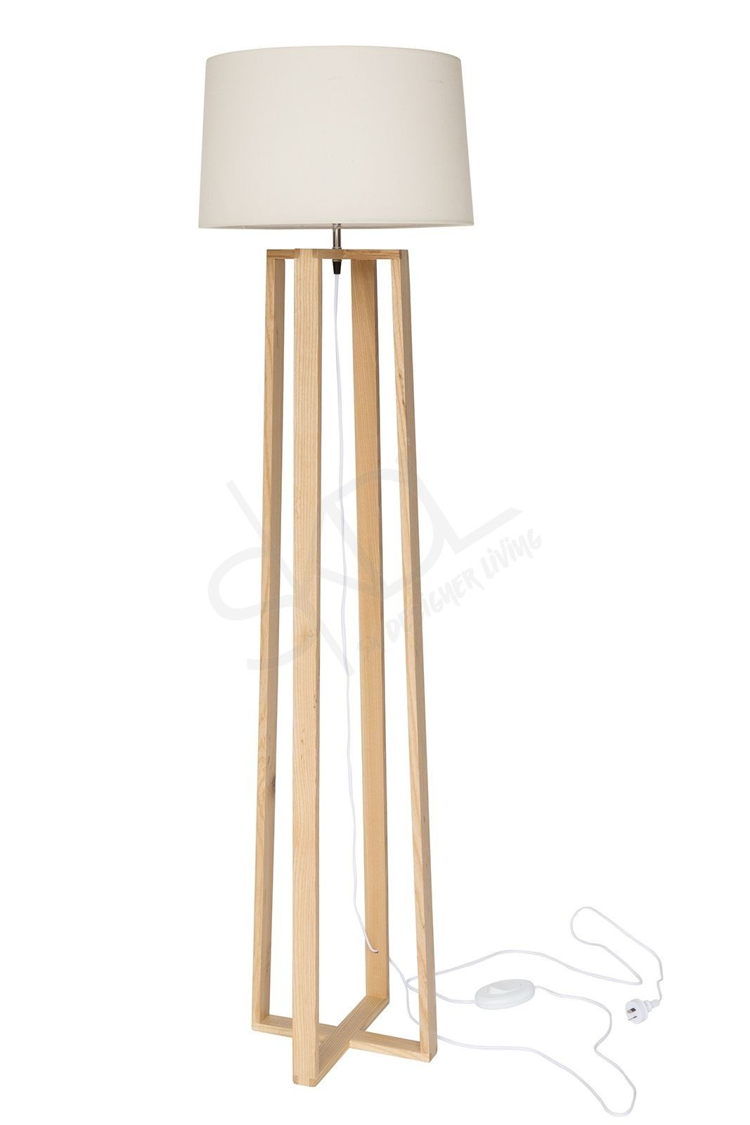 Max Scandinavian Floor Lamp Natural Wood Tripod Ivory in size 1067 X 1600