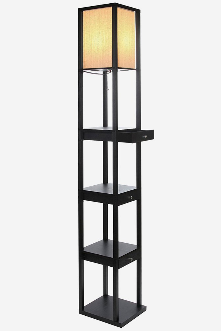 Maxwell Drawer Led Floor Lamp Shelf Combination Modern throughout measurements 735 X 1102