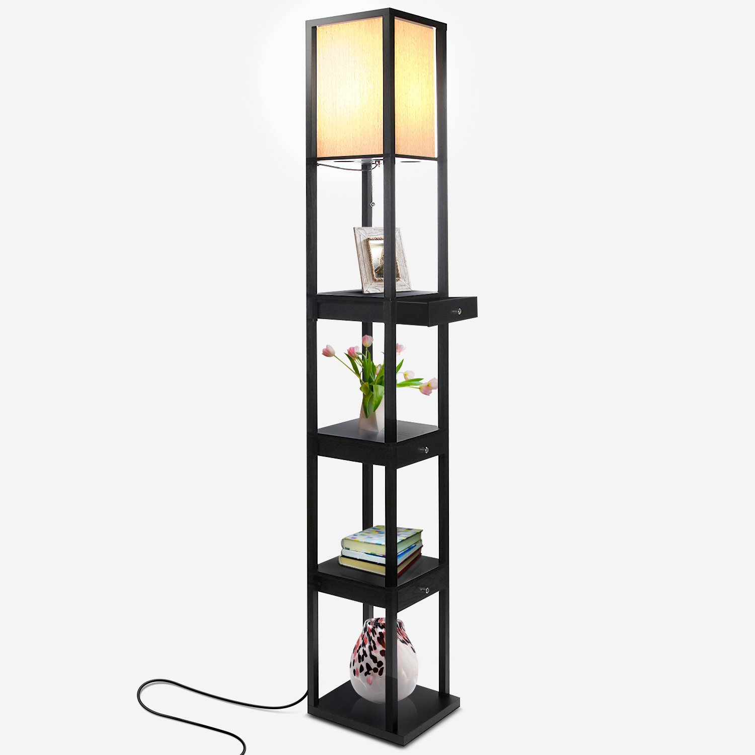 Maxwell Drawer Led Floor Lamp Shelf Combination Modernasian Style inside proportions 1500 X 1500