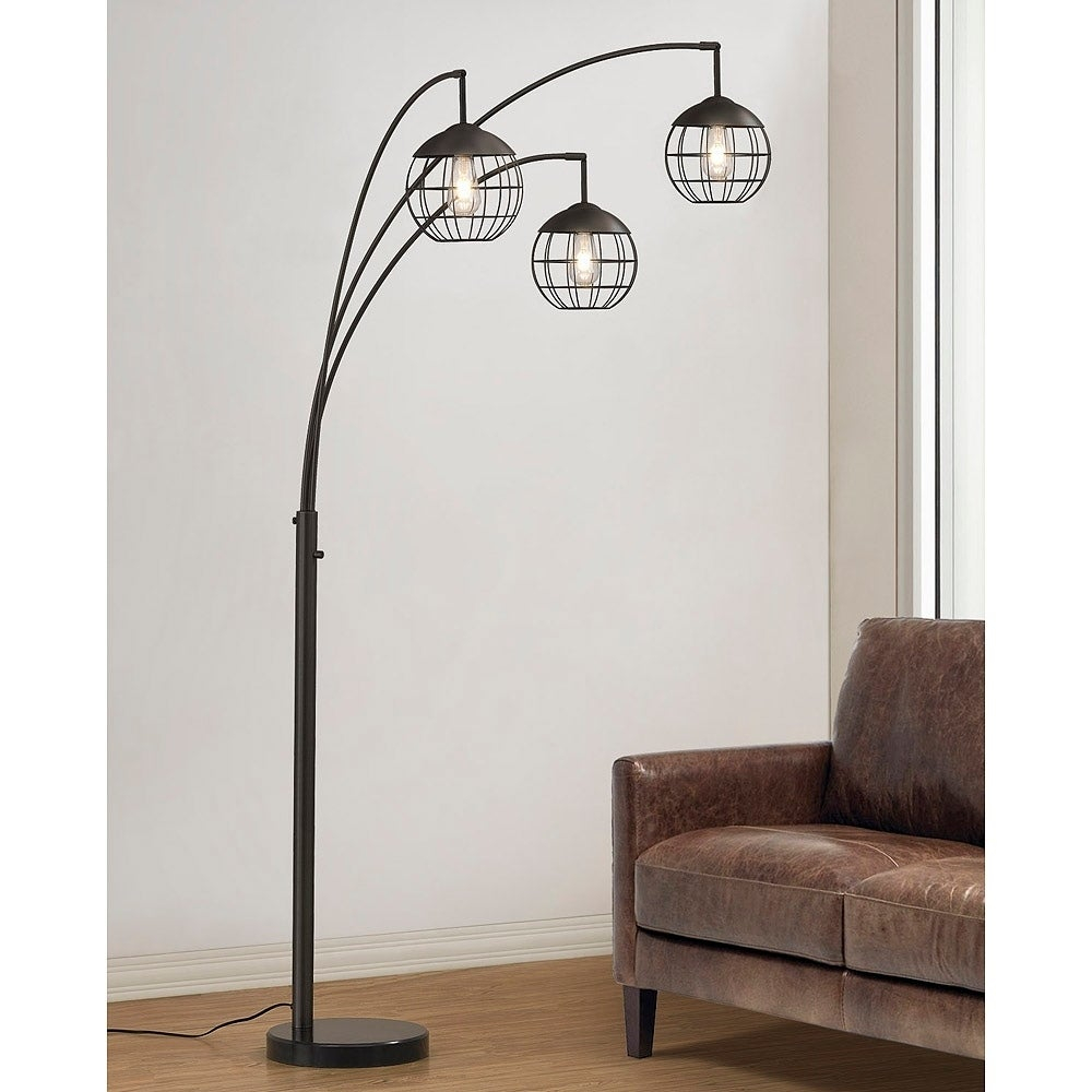 Metro 3 Light Wire Shades Led Dimmable Arch Floor Lamp With Led Edison Bulbs Dark Bronze Finish with measurements 1000 X 1000