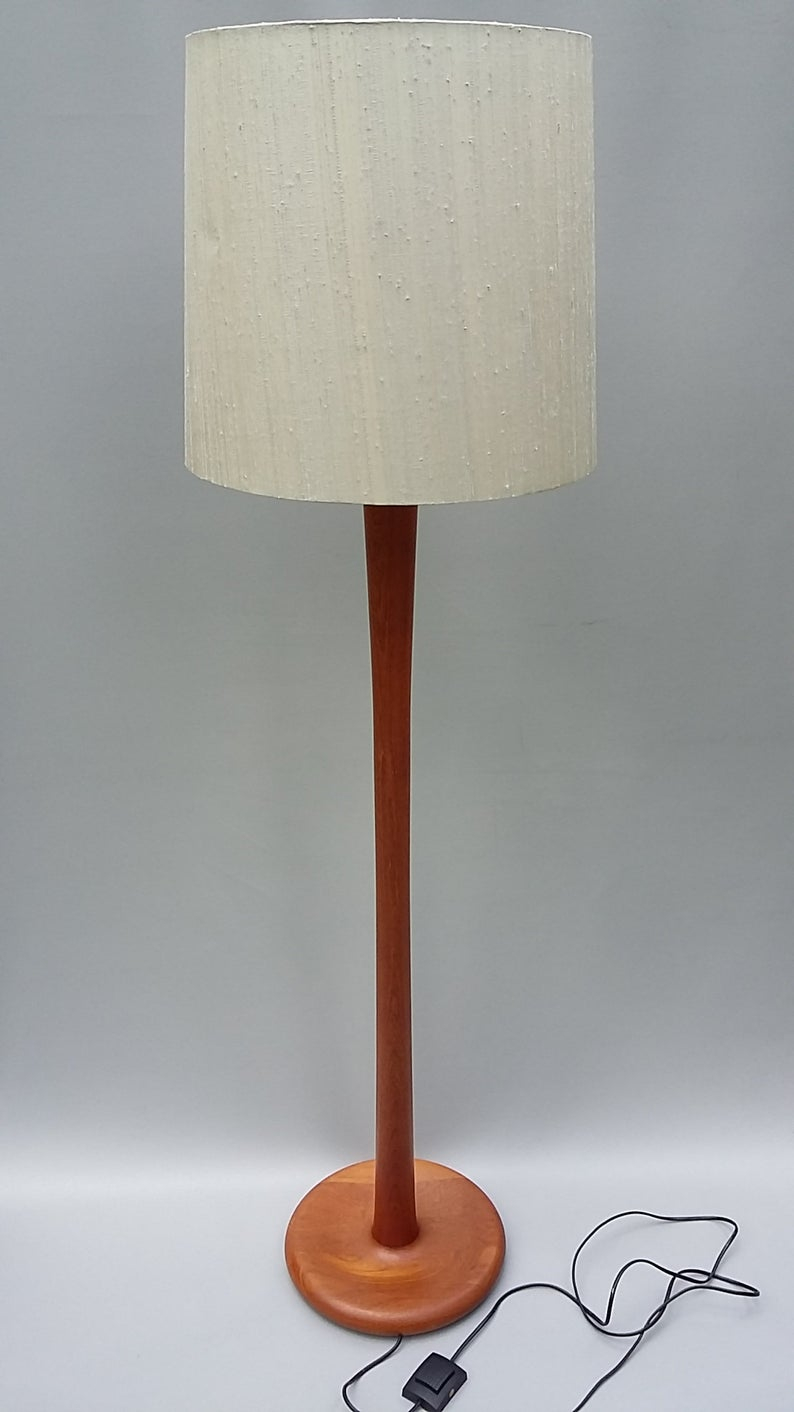 Mid Century Danish Dyrlund Teak Floor Lamp With Silk Lampshade Local Pick Up Only throughout size 794 X 1412