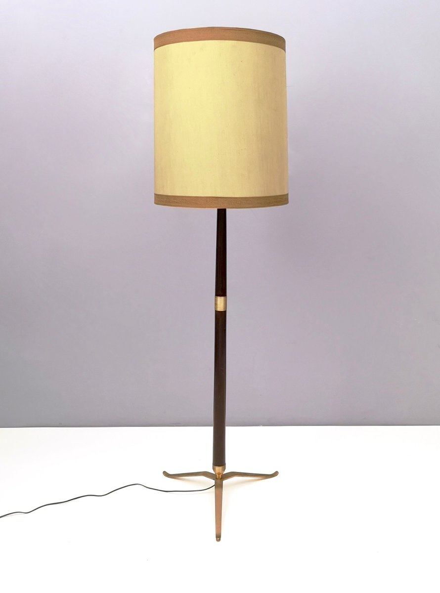 Mid Century Italian Wood Brass Varnished Metal Floor Lamp 1950s regarding proportions 890 X 1200