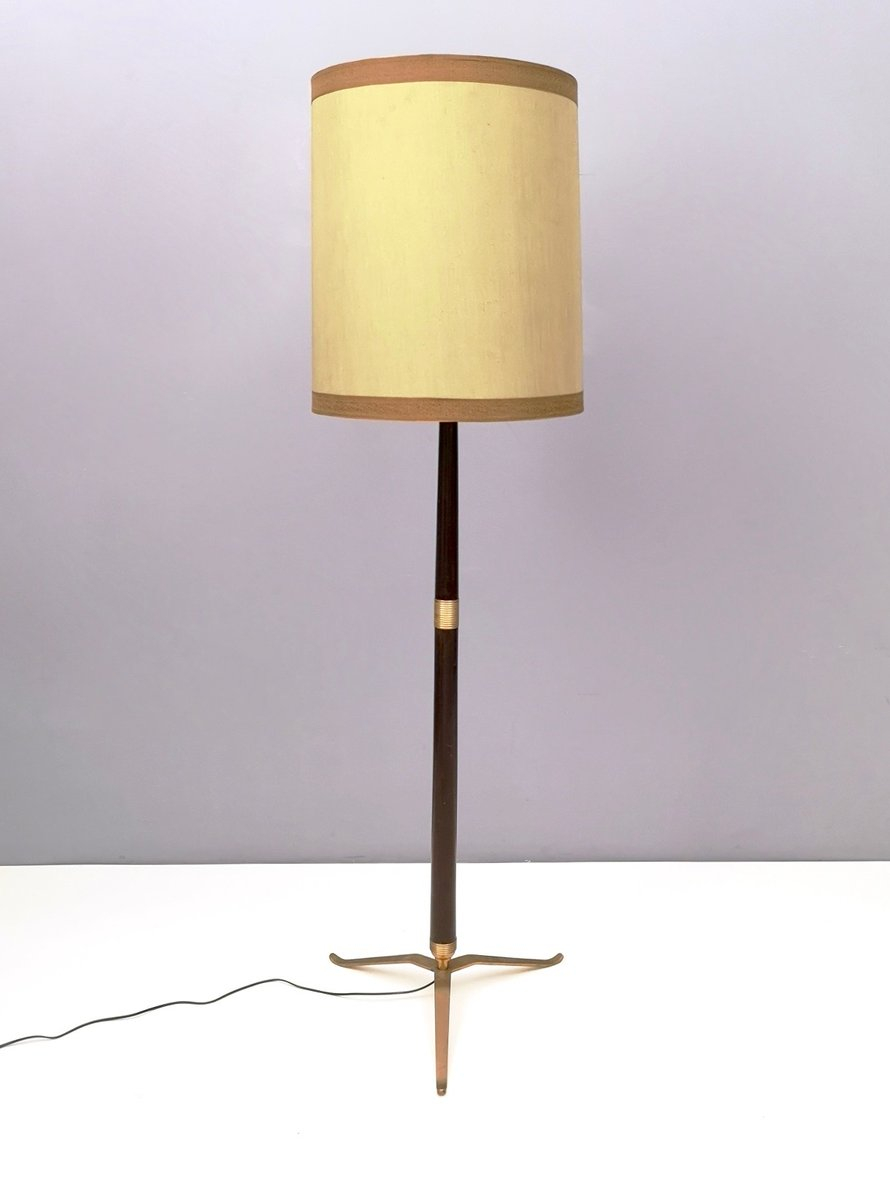 Mid Century Italian Wood Brass Varnished Metal Floor Lamp 1950s within size 890 X 1200