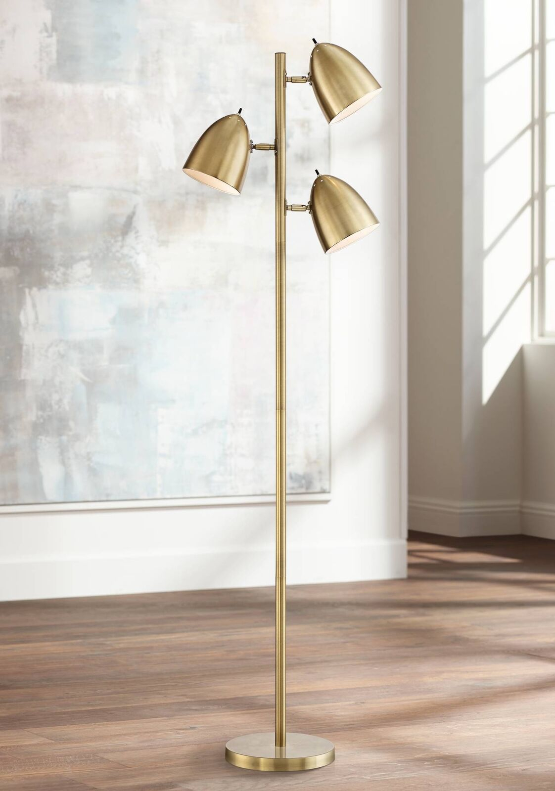 Mid Century Modern Floor Lamp 3 Light Tree Adjustable Aged Brass For Living Room inside size 1122 X 1600