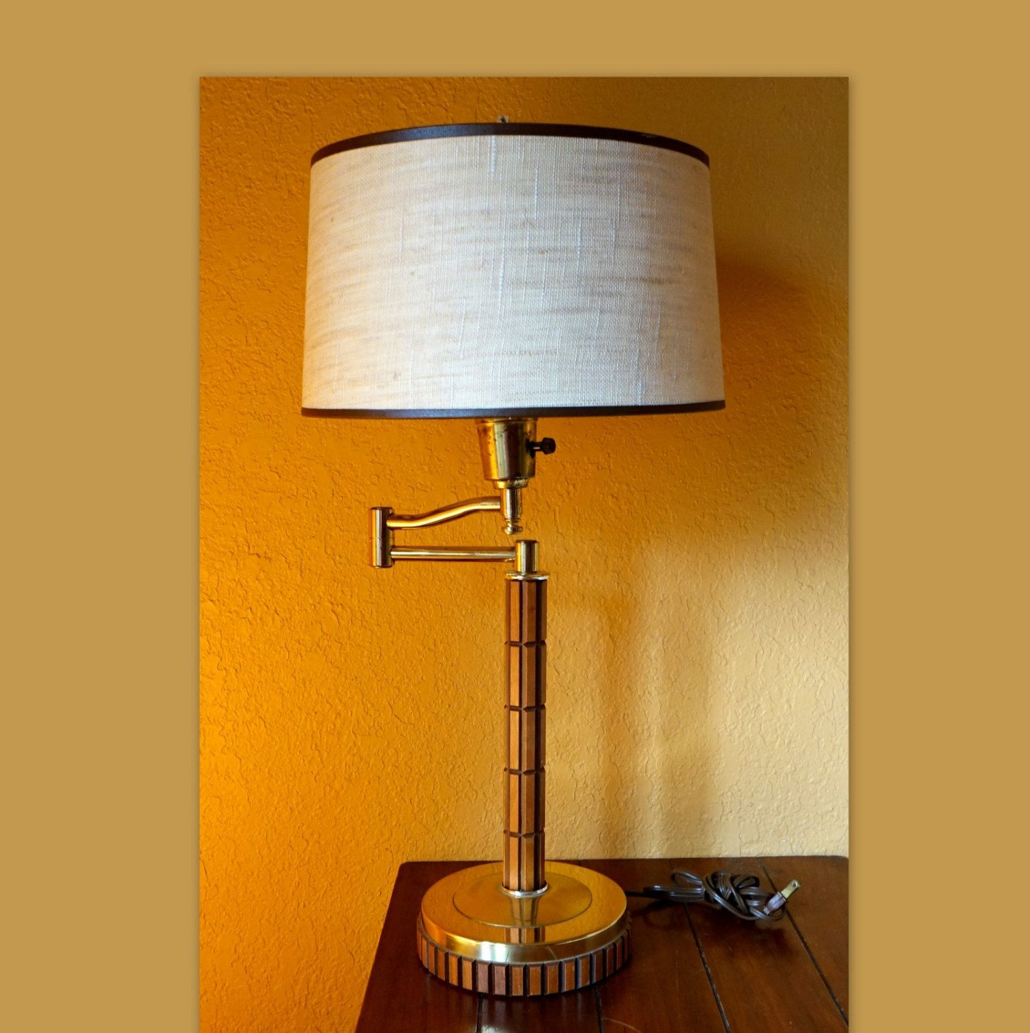 Mid Century Modern Table Lamp Swing Arm Brass And Teak within measurements 1495 X 1500
