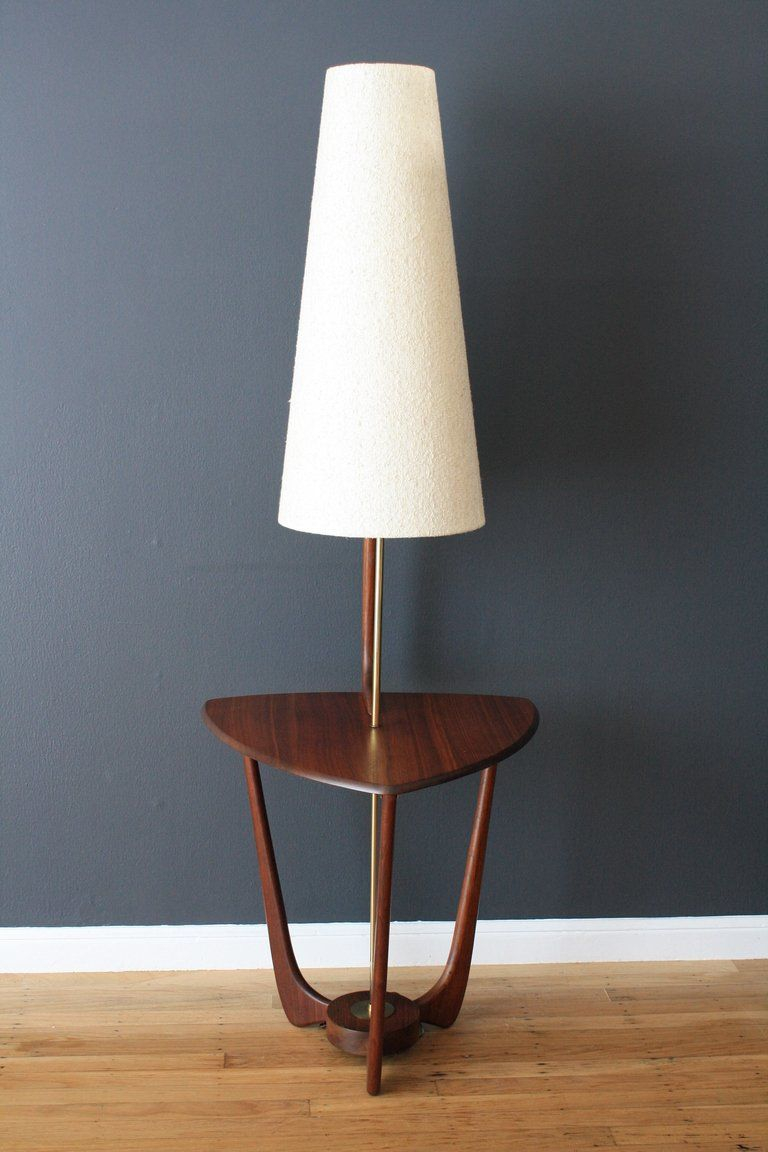 Mid Century Modern Walnut Floor Lamp With Side Table for proportions 768 X 1152