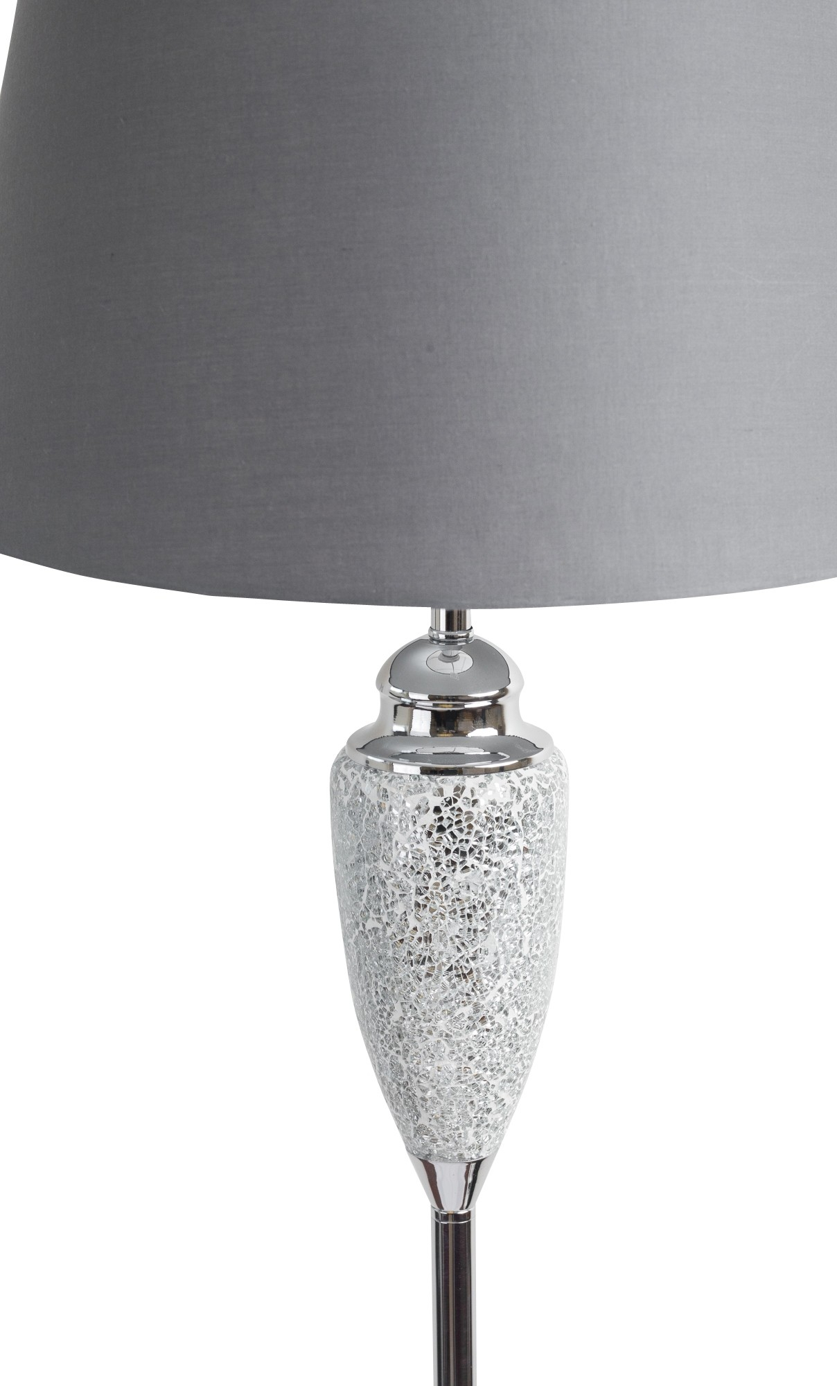 Mirrored Crackle Glass Floor Lamp With Grey Shade throughout size 1208 X 2000