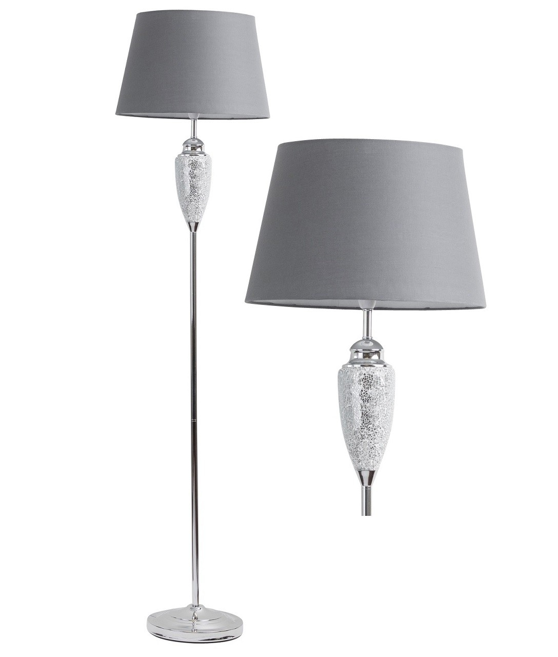 Mirrored Crackle Glass Floor Lamp With Grey Shade with dimensions 1088 X 1280