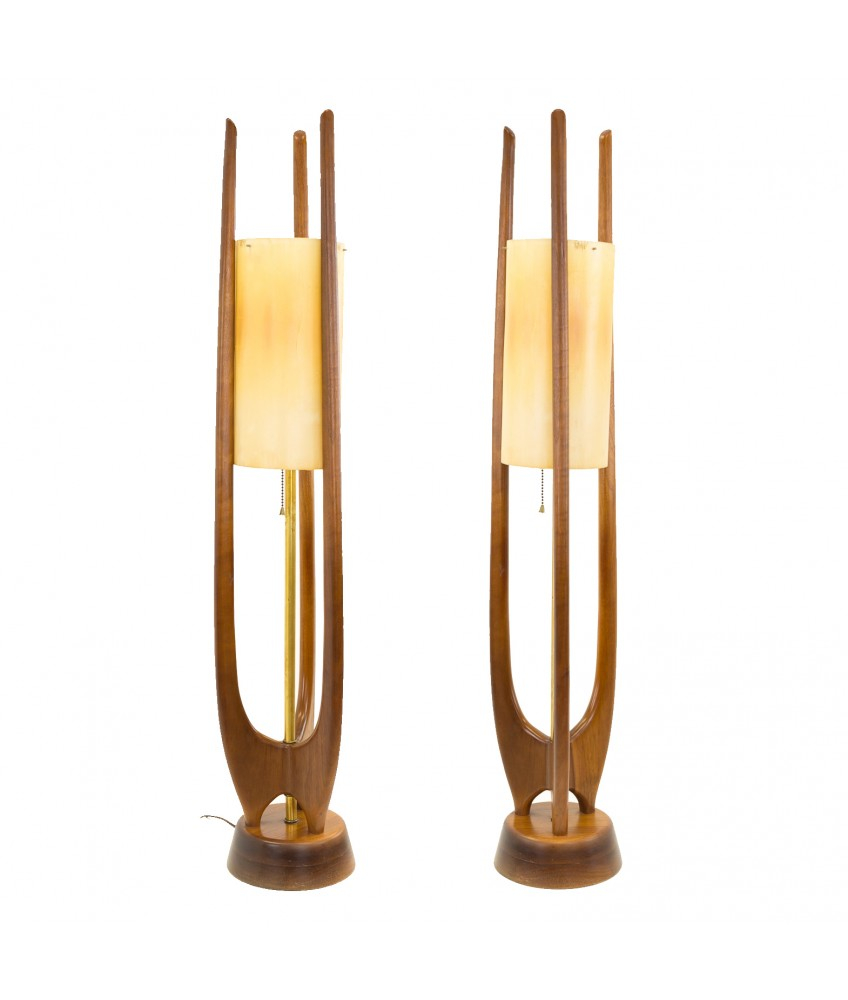 Modeline Adrian Pearsall Style Mid Century Walnut Sculptural Table Lamps intended for sizing 848 X 1000