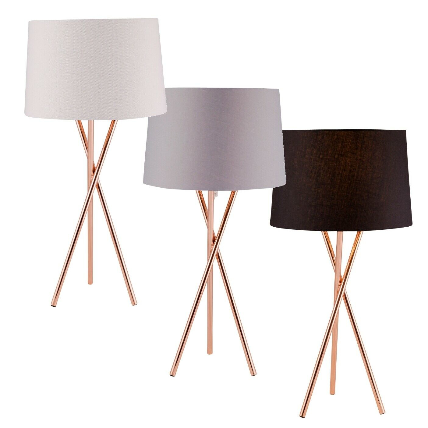 Modern Copper Tripod Table Lamp Bedside Light With Grey White Or Black Shade intended for proportions 1405 X 1405