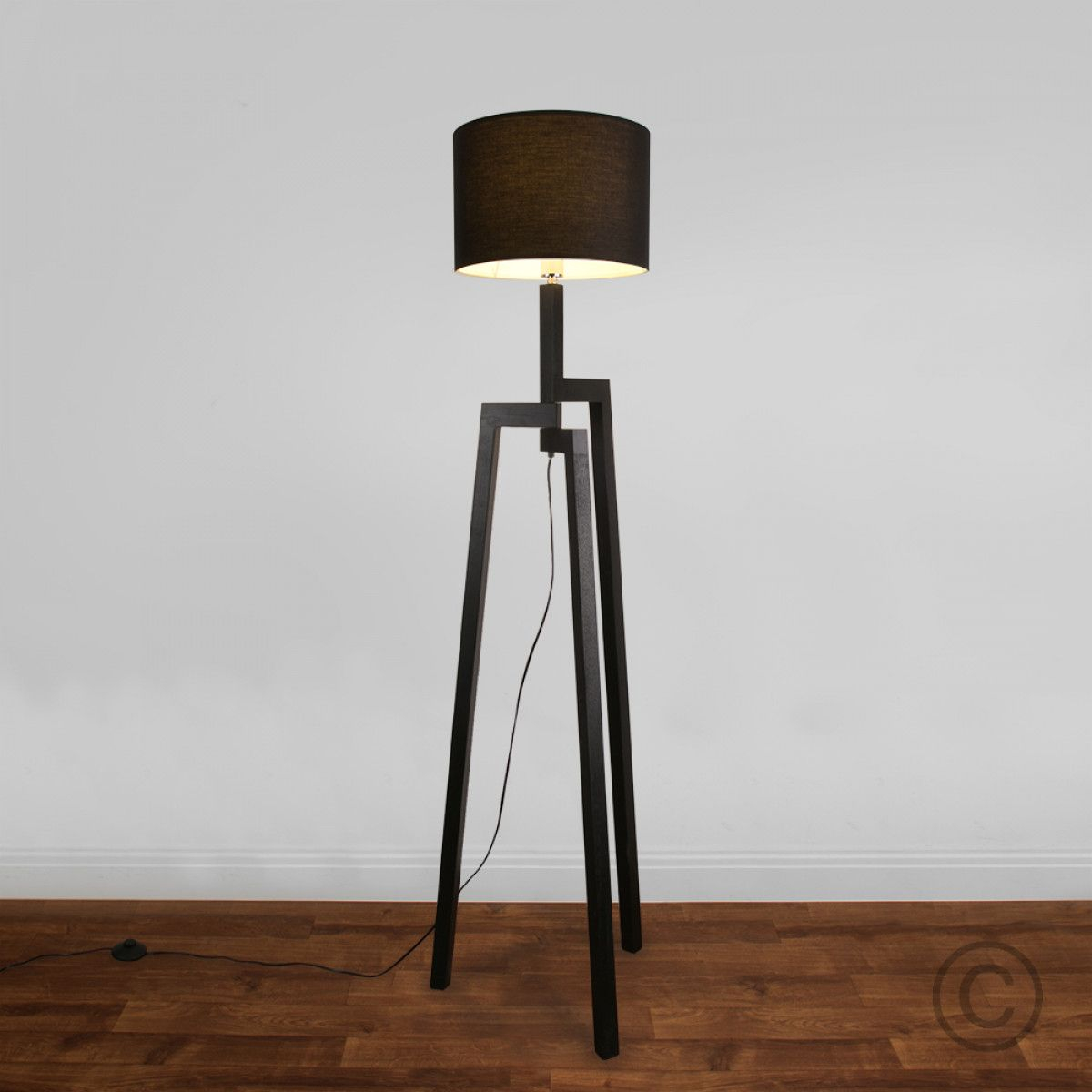 Modern Dark Wooden Tripod Style Floor Lamp With Rolla for proportions 1200 X 1200